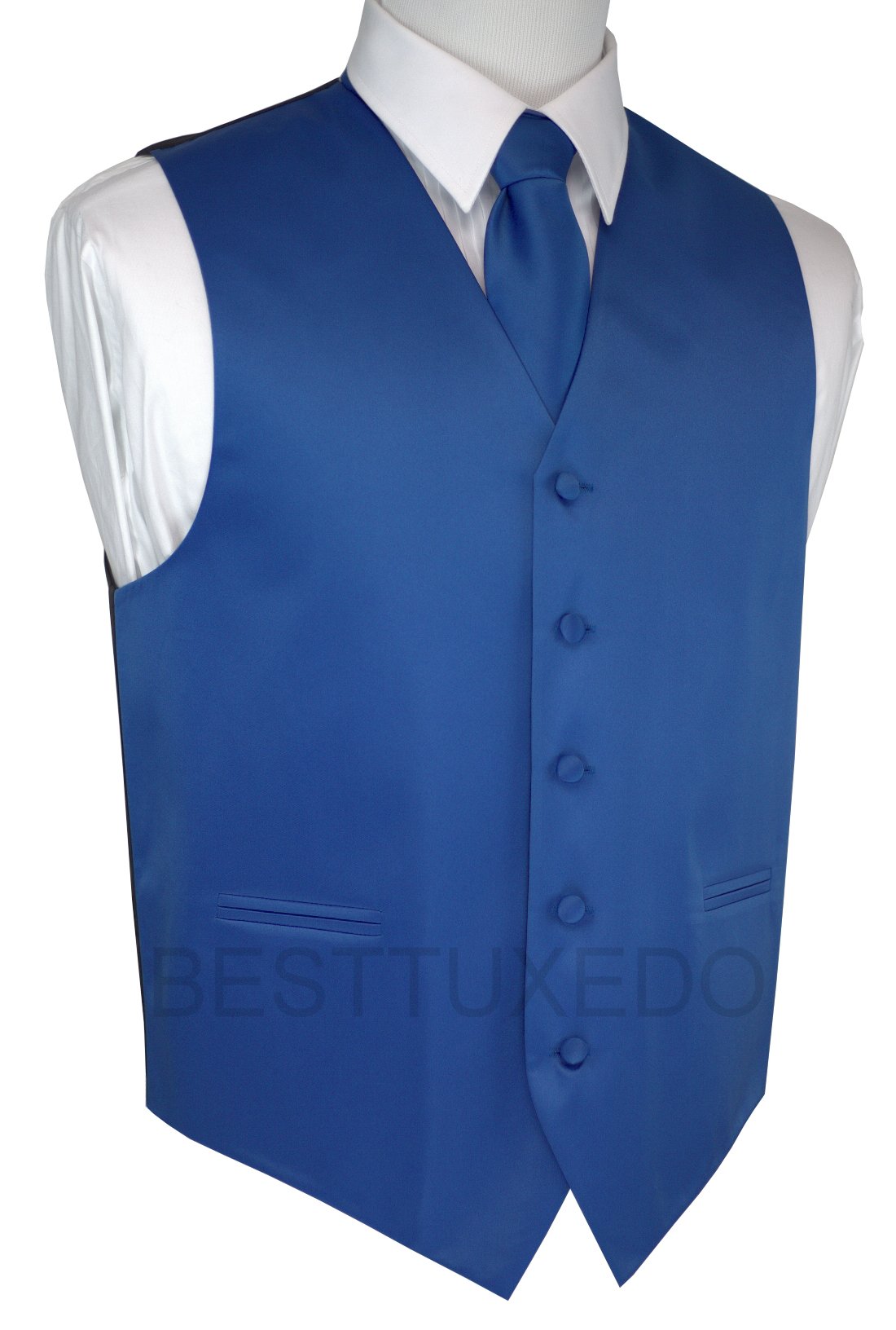 Royal Blue 7-Piece Tuxedo Set with Flat Front Pants, Vest & Tie | Formal Wedding Suit, Prom Outfit & Special Occasion Attire for Men