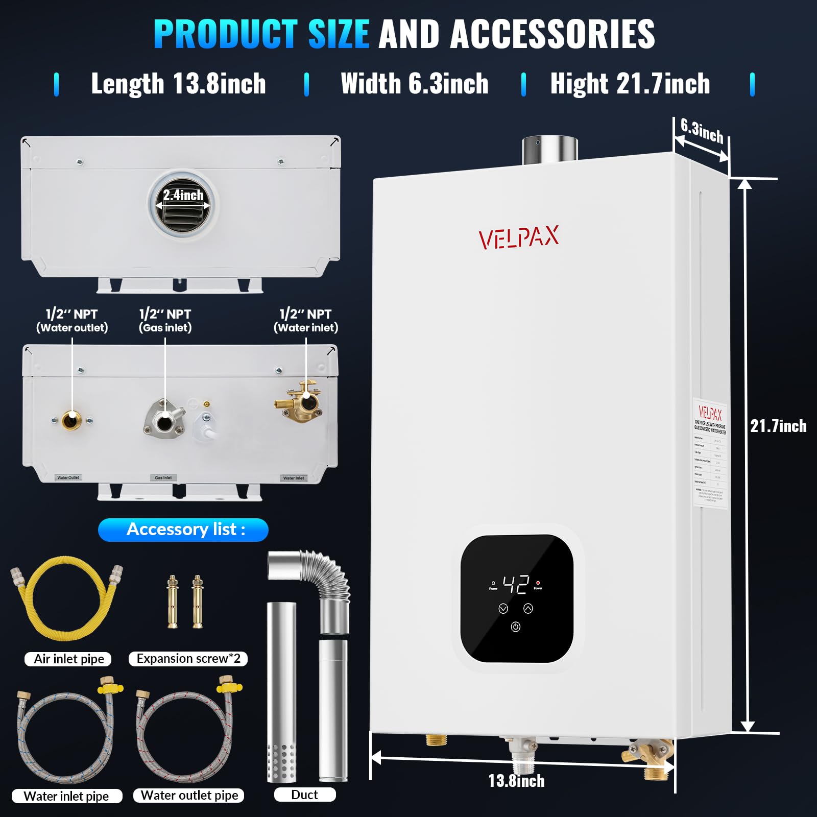 4.21GPM 16L Indoor Propane Tankless Water Heater with Digital Display - Instant Hot Gas Water Heater for Home, RV & Camping - Multi-Protection Safety System