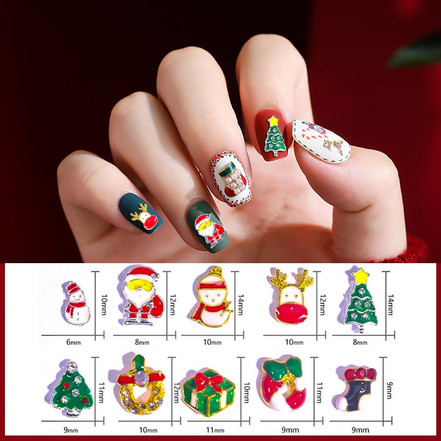 50Pcs Christmas Nail Charms - 3D Snowman & Elk Nail Art Decorations with Rhinestones, Studs & Jewels for Holiday Manicures | Perfect for Christmas Parties, Gift Giving & Winter Nail Designs