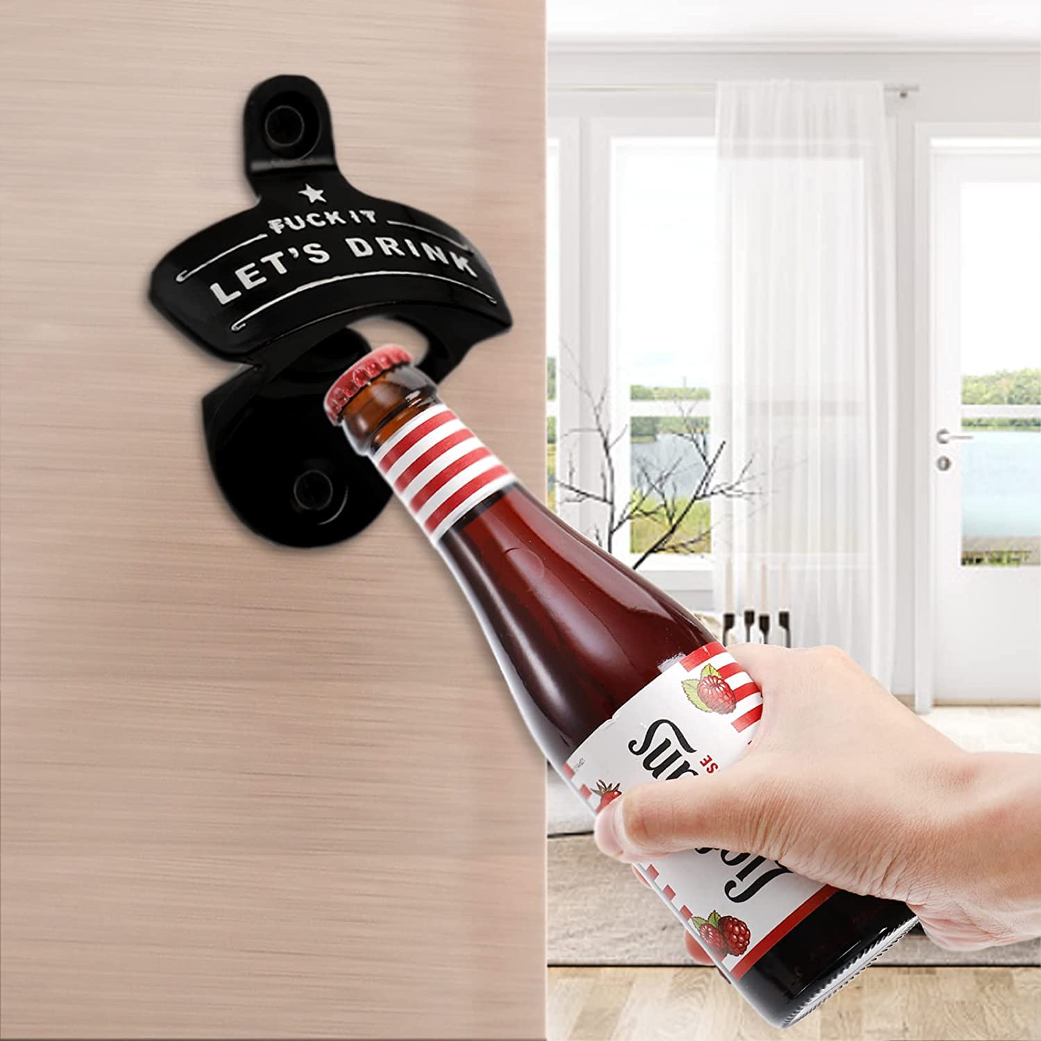 Stainless Steel Wall Mounted Bottle Opener - Funny Christmas & Birthday Gift for Men, Dad, Beer Lovers - Includes Mounting Screws & Wall Anchors (1 Pack) - Perfect for Home Bar, Kitchen, Garage & Man Cave Decor