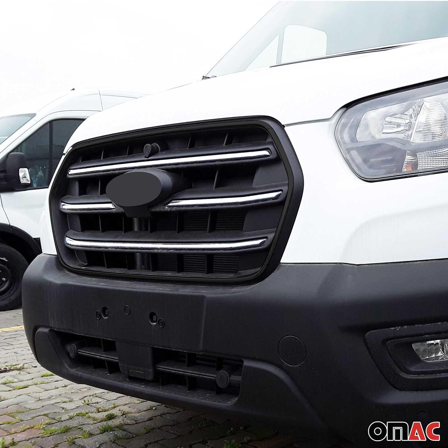 OMAC Front Bumper Grill Trim Molding for Ford Transit 2021-2025 - Steel Silver 4 Piece Set | Durable Exterior Accessory for Van Customization & Protection