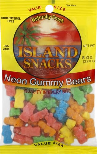 Neon Gummy Bears Candy - Tropical Island Snacks - 8oz (6-Pack) - Bulk Sour Gummy Worms Alternative - Perfect for Birthday Parties, Movie Nights & Office Treats
