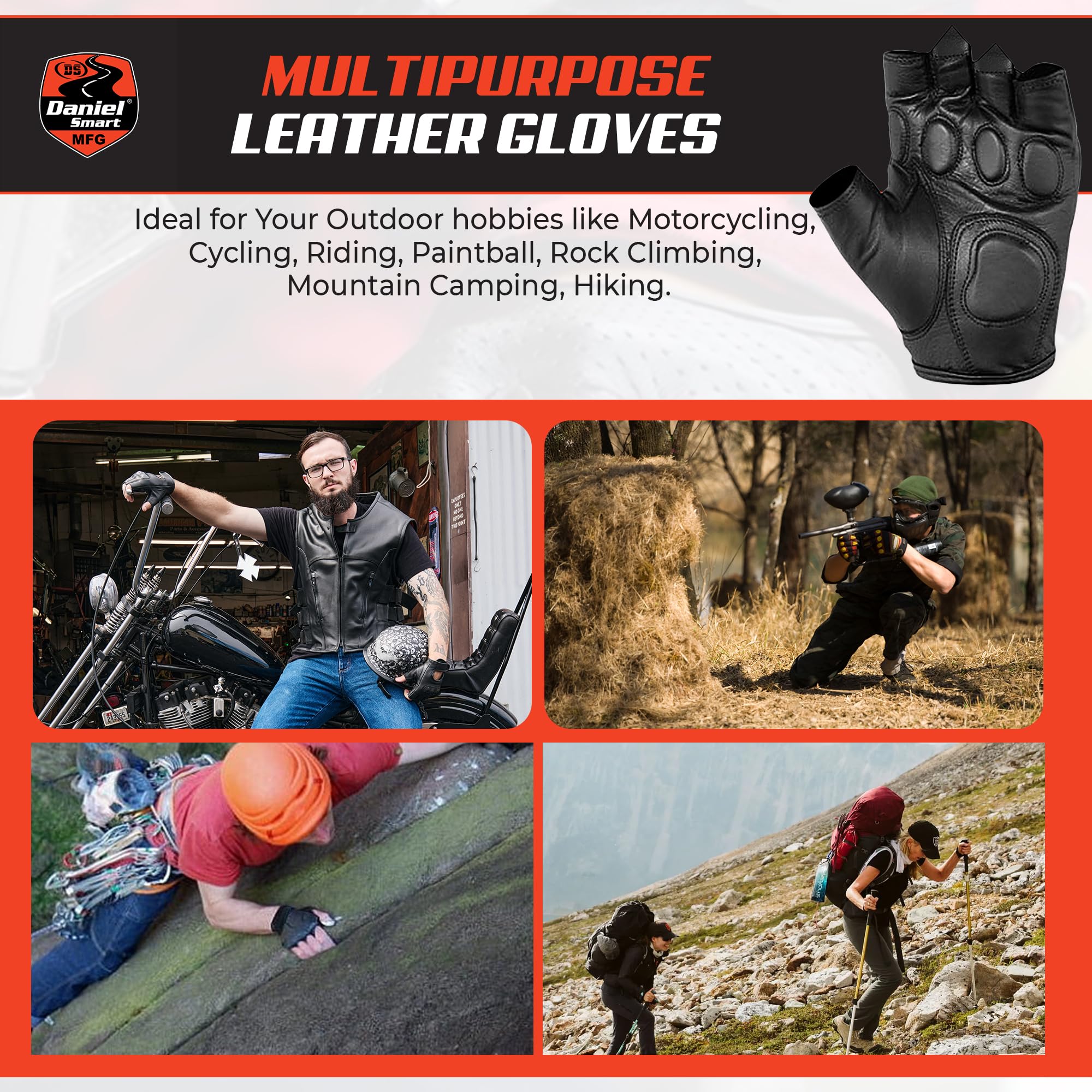 Premium Men's Motorcycle Gloves - Genuine Cowhide Leather Biker Gloves with Gel Palm Padding & Hard Knuckle Protection for Riding Comfort & Safety | Ideal for Harley, Cruiser, Touring & Street Bikes