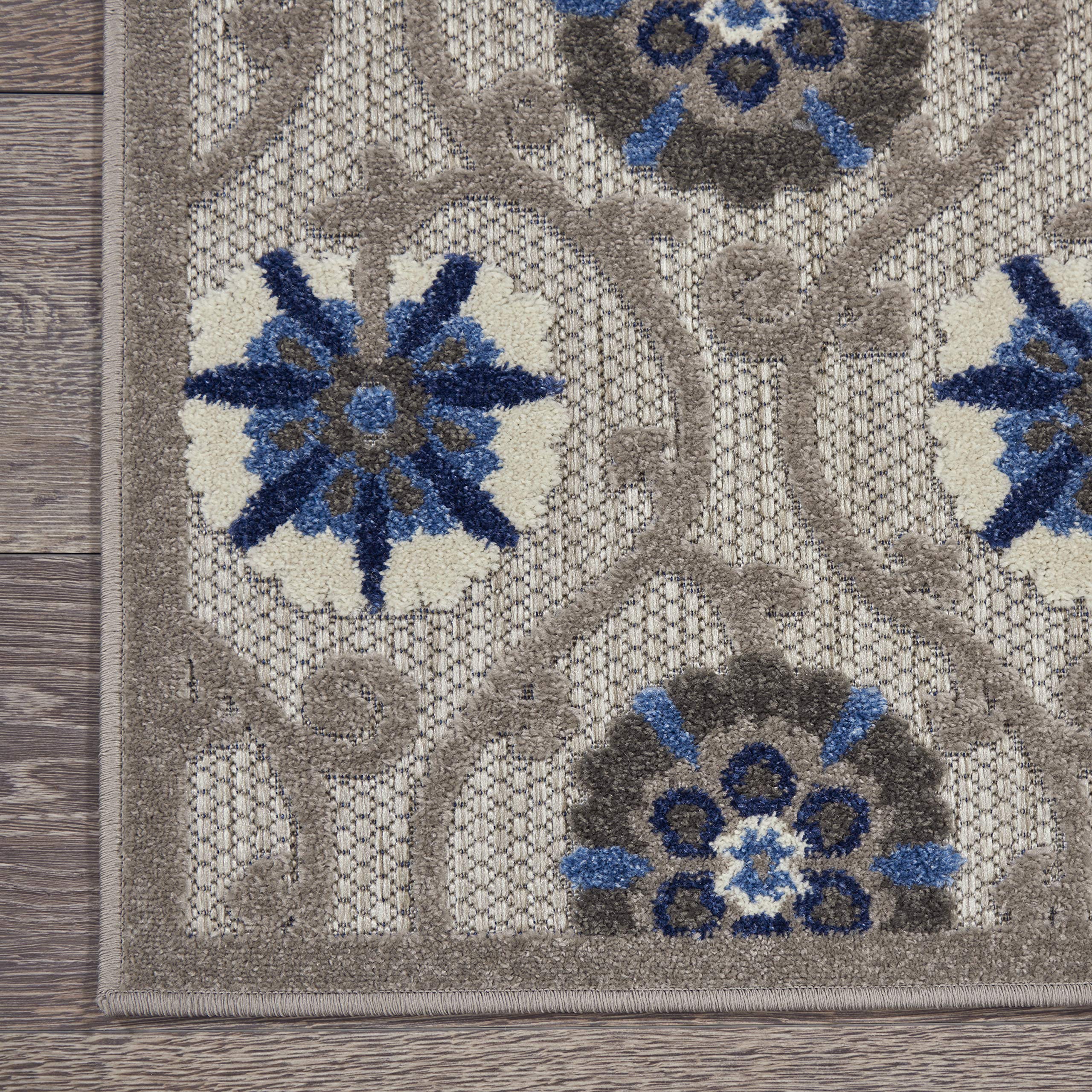 Nourison Aloha 6' x 9' Indoor/Outdoor Area Rug - Soft Grey & Blue Design, Easy to Clean, Non-Shedding - Perfect for Bedroom, Living Room, Dining Room & Kitchen (6x9) | Great for Patio, Deck & High-Traffic Areas