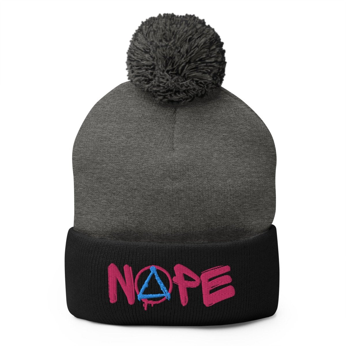 NOPE Embroidered Pom Pom Beanie - Winter Warm Knit Hat for Men & Women - Perfect for Skiing, Snowboarding & Cold Weather Activities