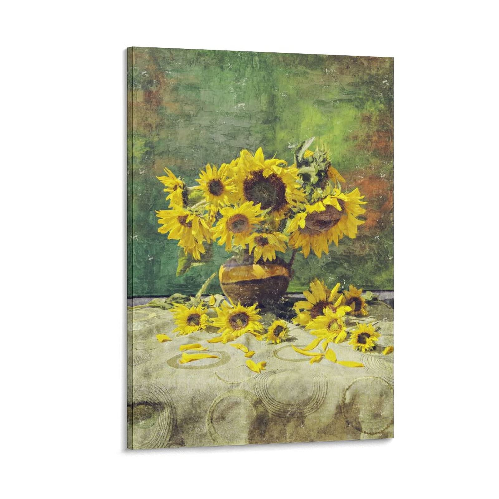 Hand-Painted Withered Sunflower Landscape Oil Painting - Forest Natural Scenery Original Artwork with Textured Brushstrokes - 20x30inch (50x75cm) Framed Wall Art Ready to Hang - Perfect for Living Room, Bedroom, Office & Cafe Decor