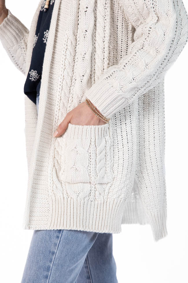 Sweet Nothings Cream Chunky Cable Knit Cardigan Sweater - Cozy Winter Oversized Open Front Women's Pullover | Perfect for Fall Layering, Christmas Outfits & Casual Office Wear