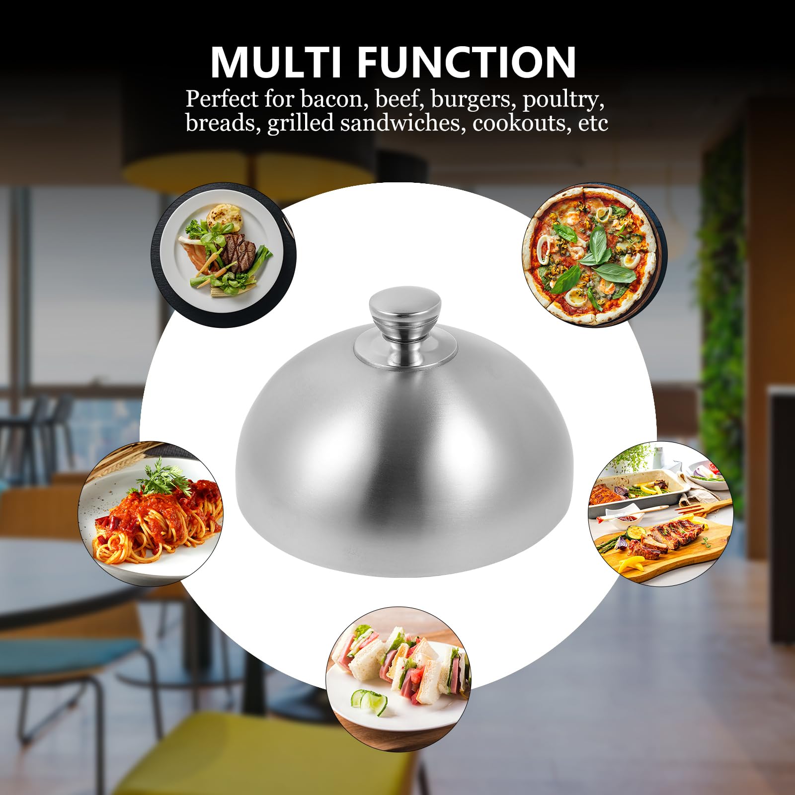 Hemoton 10 Inch Stainless Steel Food Cover - Cheese Melting Dome, Steak Cover, Basting Lid for Flat Top Griddle - Perfect for Restaurants & Home Kitchens (Great for Melting Cheese, Steaming Food & Keeping Dishes Warm)