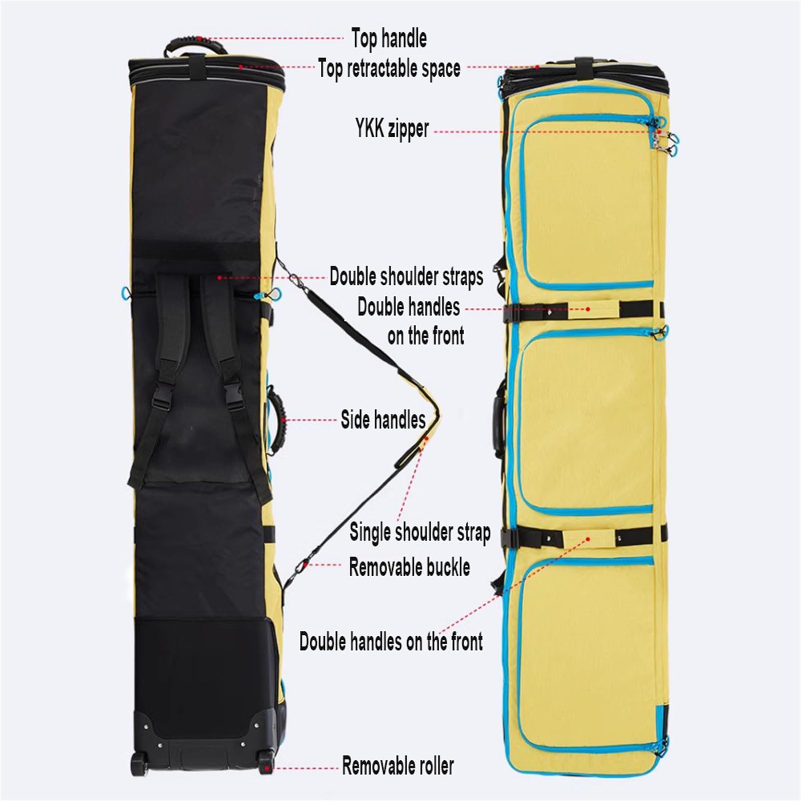 Waterproof Roller Snowboard & Ski Bag with Wheels - Adjustable Length, Foldable & Extra Large for Air Travel - Perfect for Snowboarding Trips & Winter Sports Gear Storage