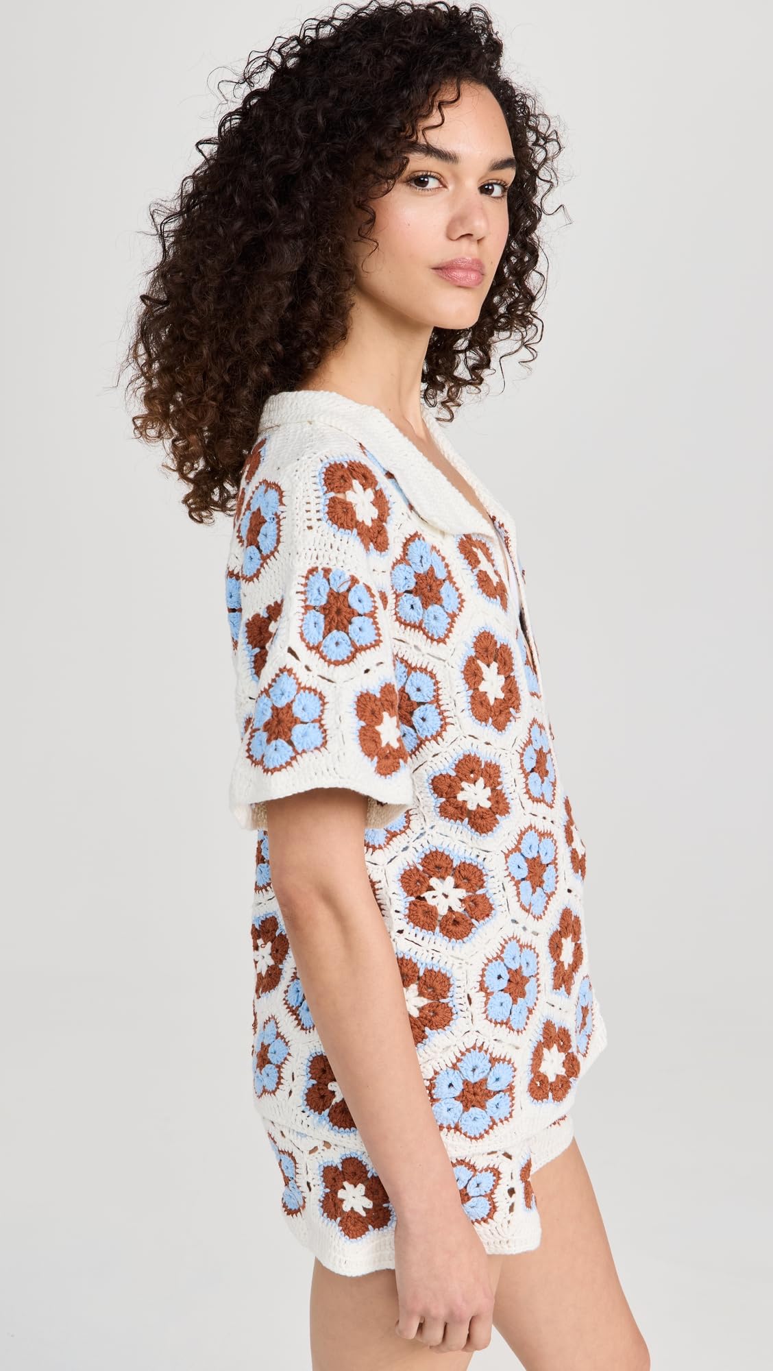 Women's Dawn Flower Crochet Shirt - Boho Lace Blouse for Summer Beach Vacation & Date Night Outfits