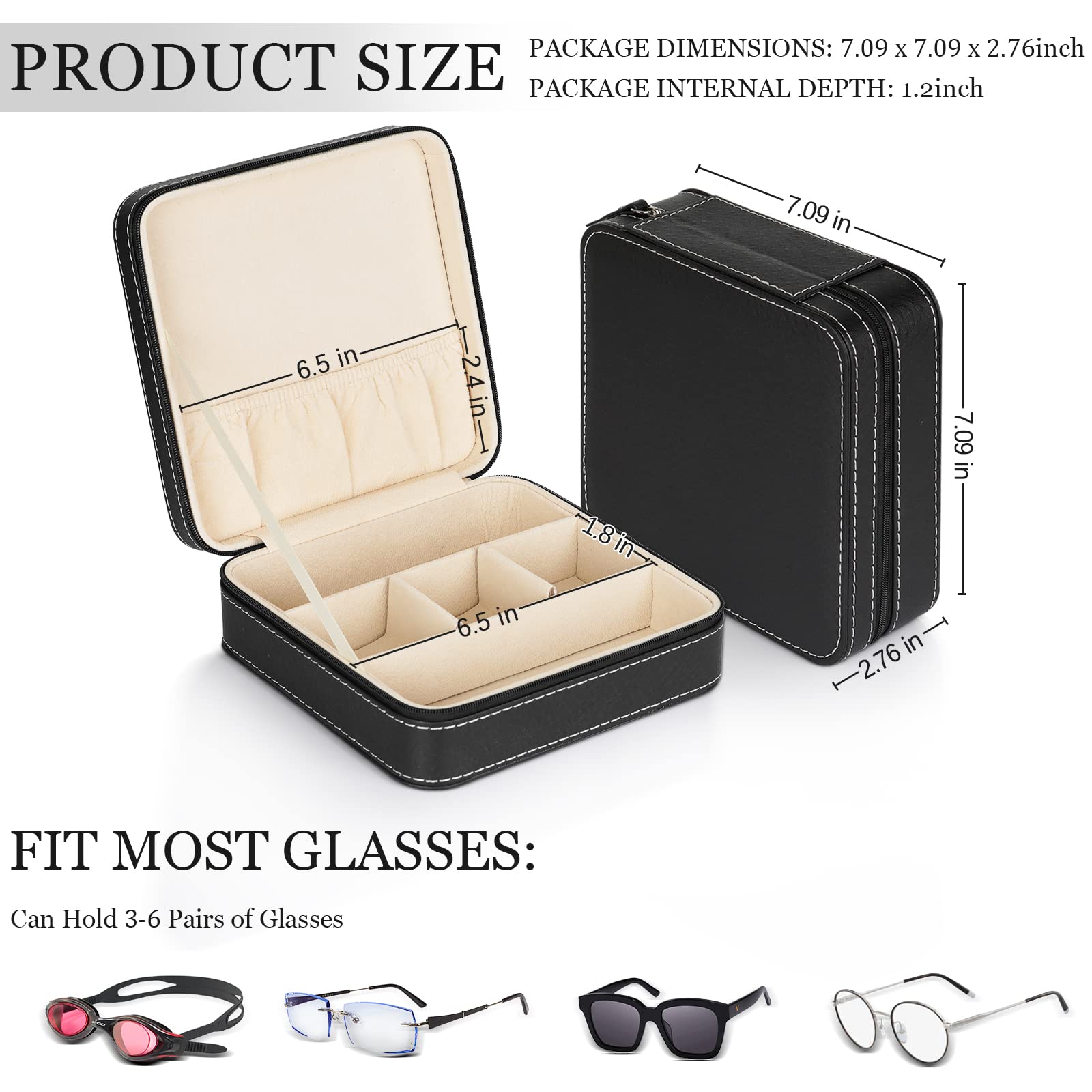Portable 3-Slot Sunglasses Case - Travel Glasses Organizer with Zipper Closure, Leatherette Jewelry Display Box for Eyewear Collector | Perfect for Travel, Home Storage & Gift Giving