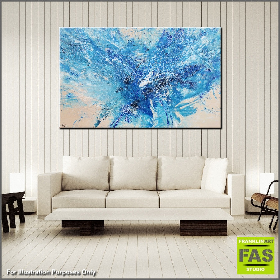 Abstract Blue Cream Splash Wall Art - Modern Canvas Painting for Home & Office Decor - Perfect for Living Rooms, Bedrooms, and Workspaces