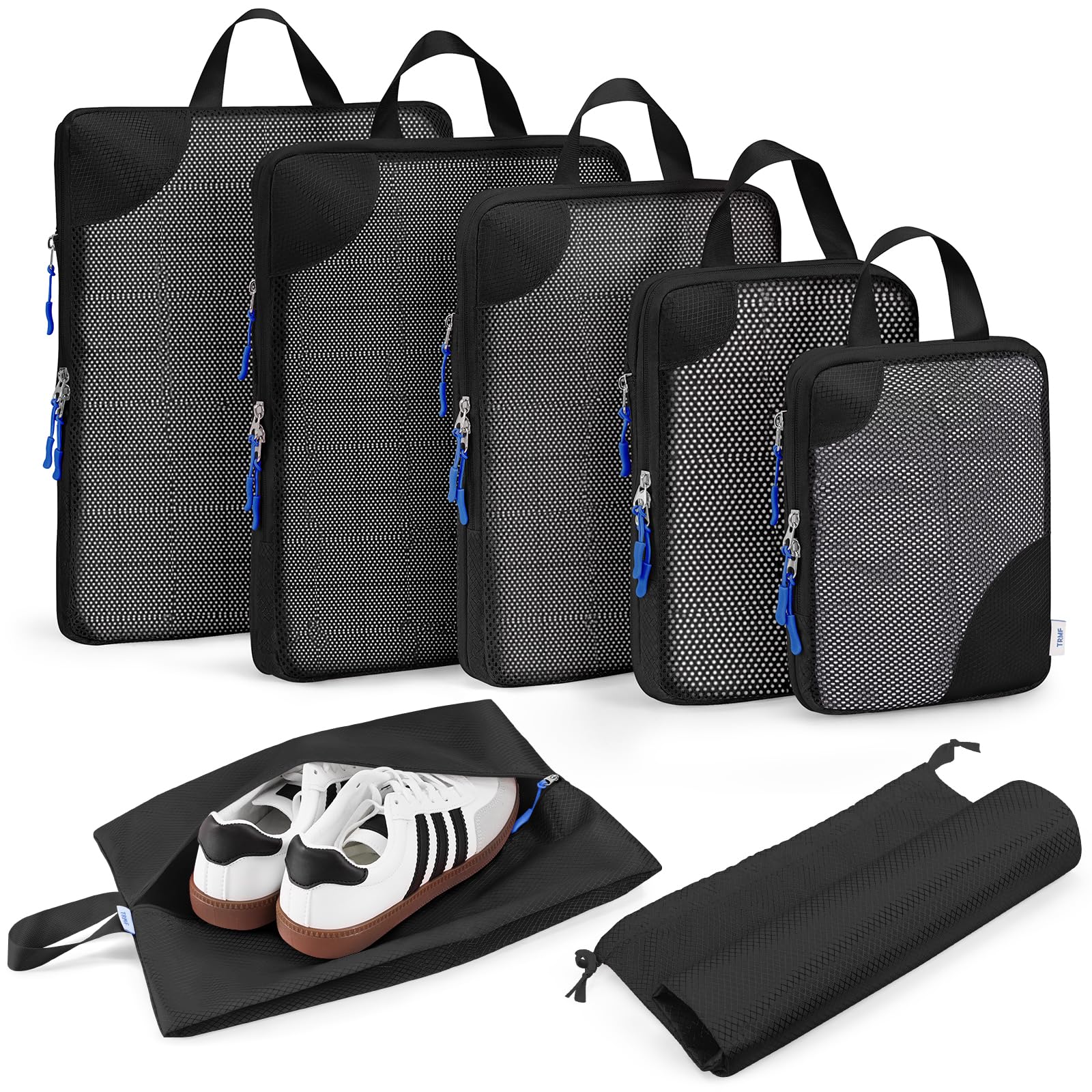 7-Piece Compression Packing Cubes Set - Travel Luggage Organizer Bags for Suitcase, Black | Space-Saving Travel Essentials for Business Trips & Vacations