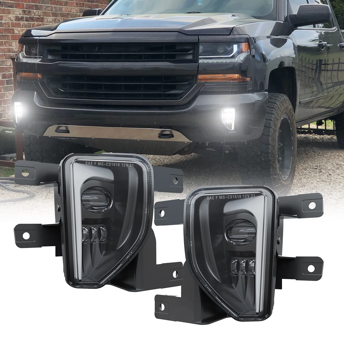 LED Fog Lights Assembly for 2016-2018 Chevy Silverado 1500 - DOT Approved Bumper Driving Lights with DRL Halo Black - Perfect for Night Driving & Off-Road Adventures