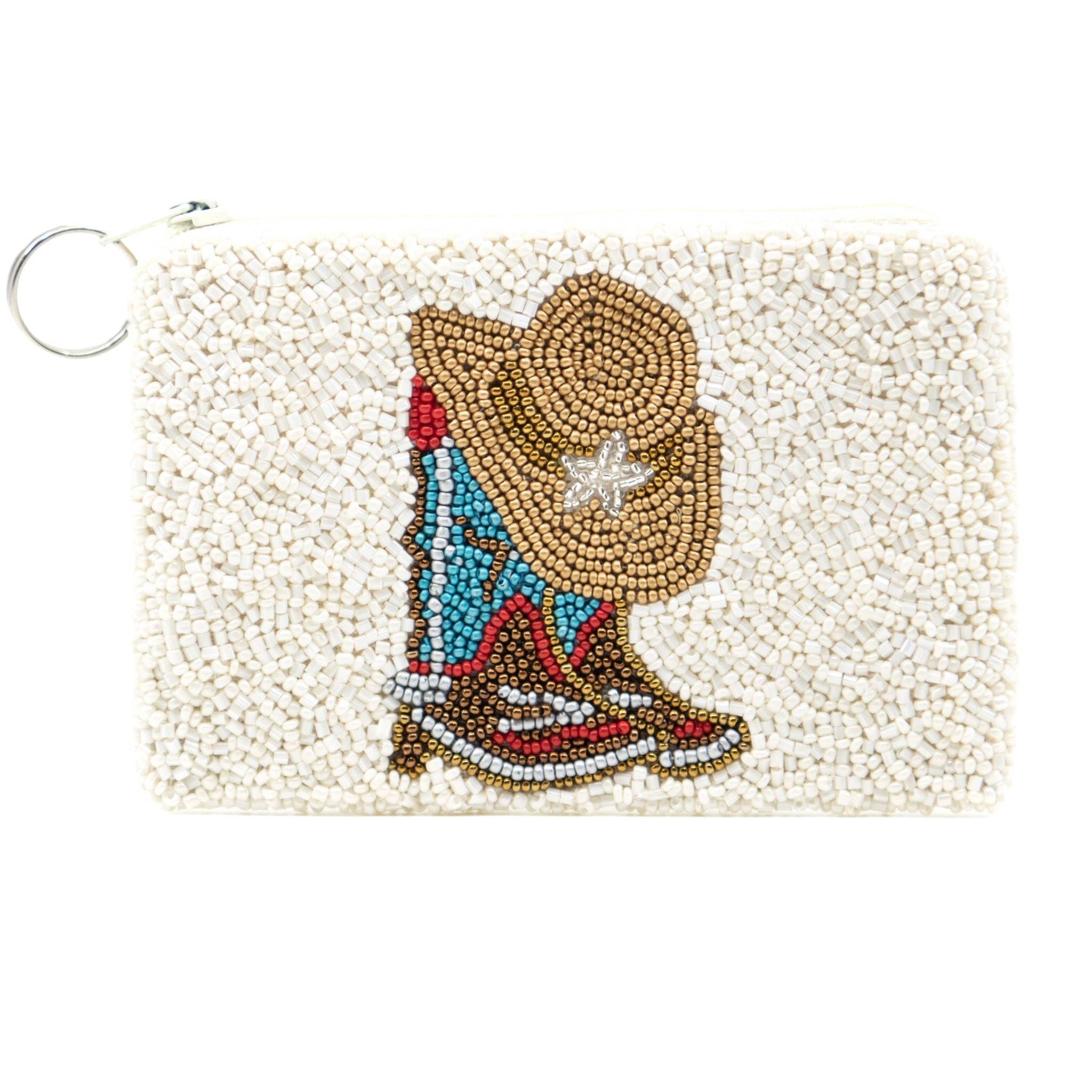 Handmade Beaded Coin Purse for Women - Vintage Boots & Hat Design - Perfect for Parties, Travel, and Gift Giving