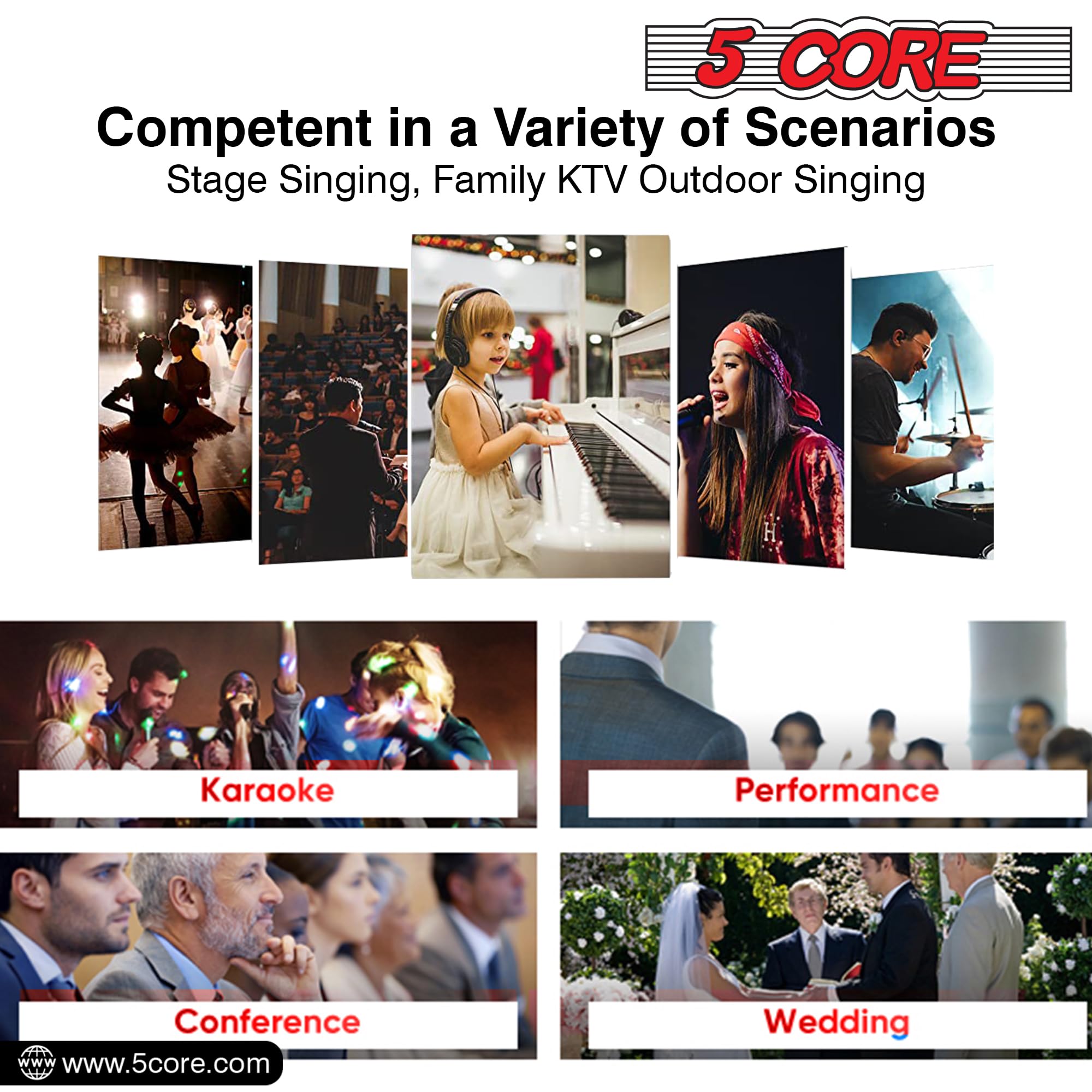 5 CORE Dynamic Vocal Microphone - Cardioid Unidirectional Handheld Mic with On/Off Switch & XLR Cable for Singing, Karaoke, Live Performances & Studio Recording (Model PM-883)