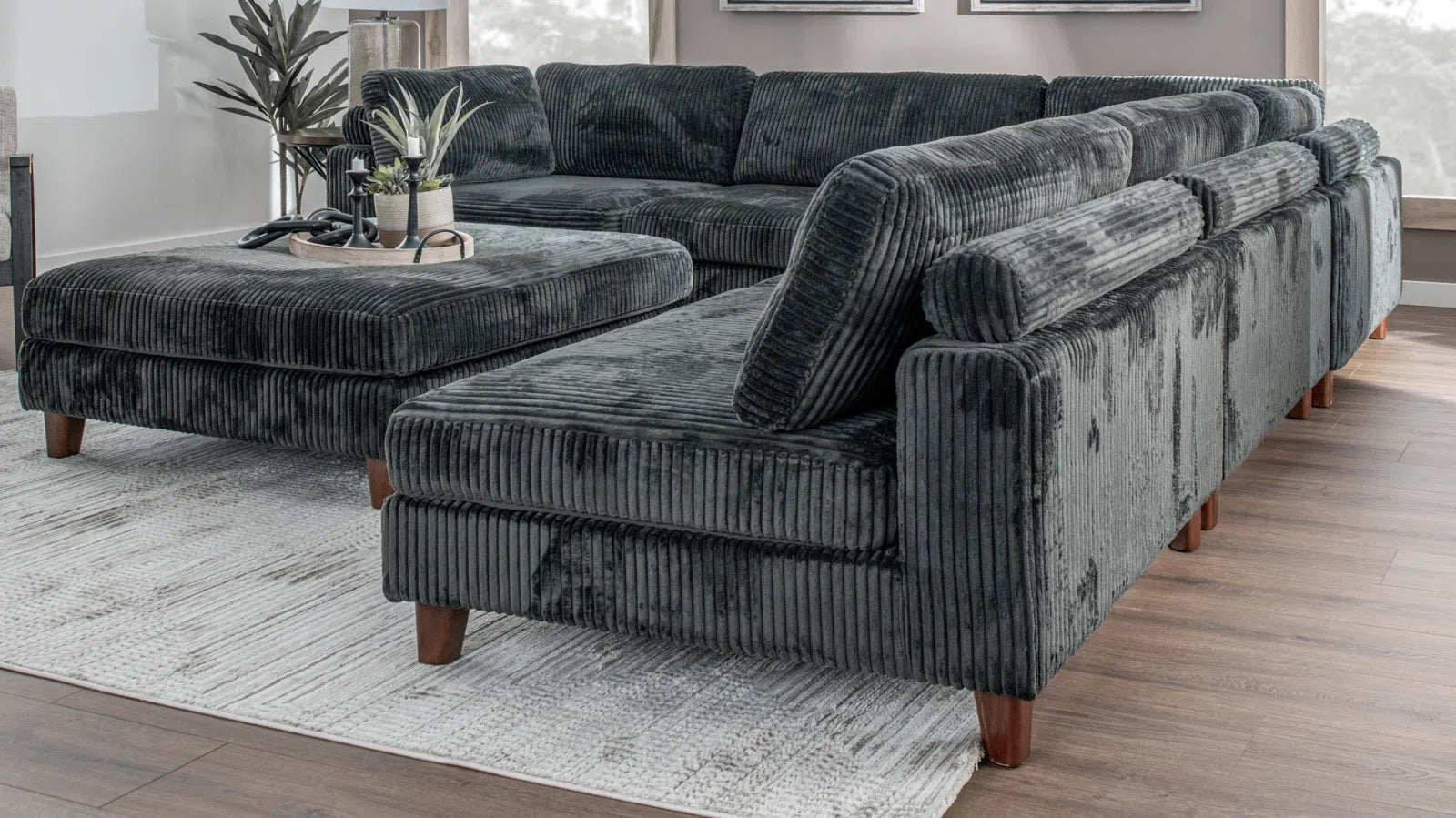 10ft Wide Modular Corduroy Sofa - Modern Plush Textured Sectional Couch for Living Room, Lounge & Family Room Comfort
