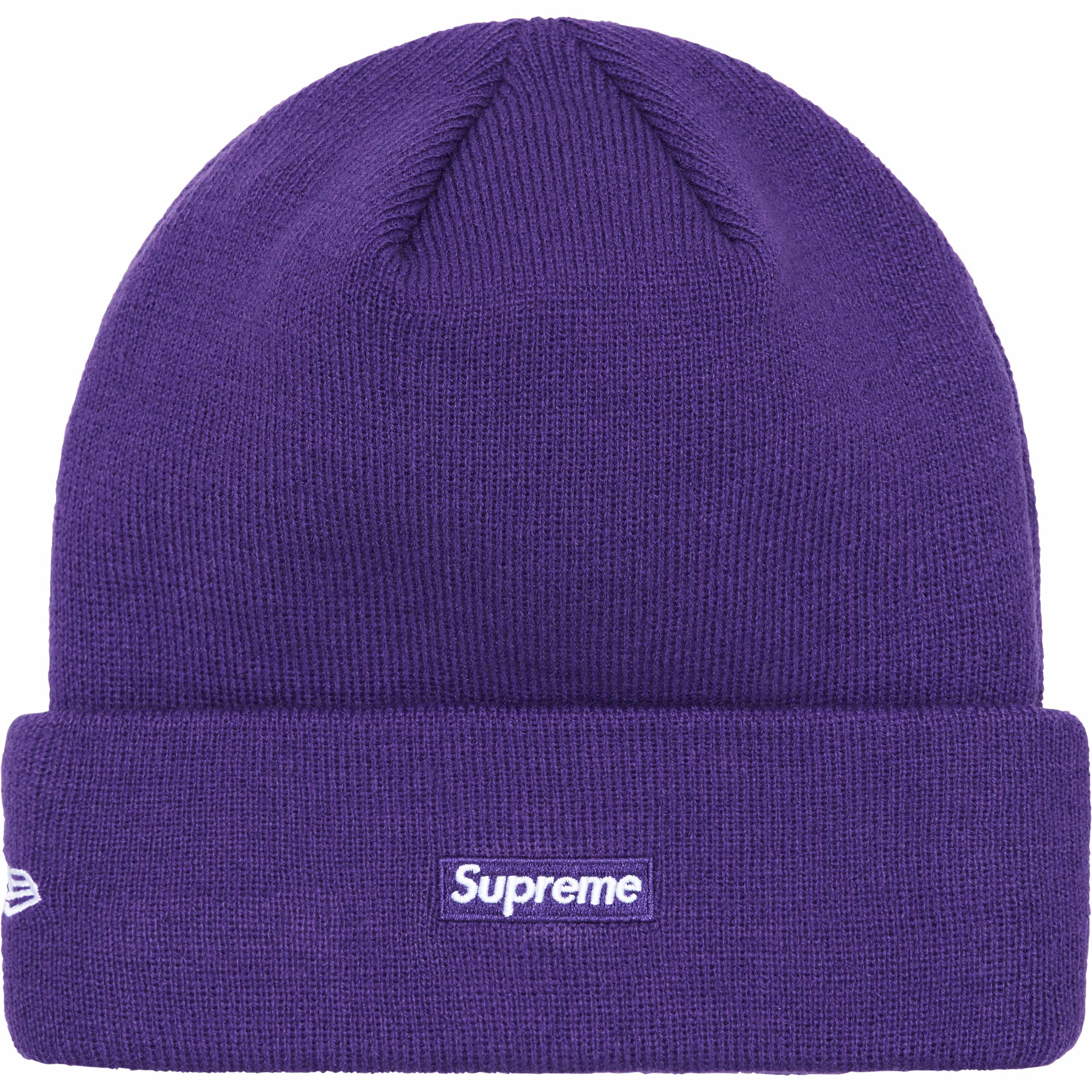 Supreme New Era® Script Beanie - Purple Knit Winter Hat for Men & Women - Perfect for Cold Weather, Skiing, and Streetwear Fashion