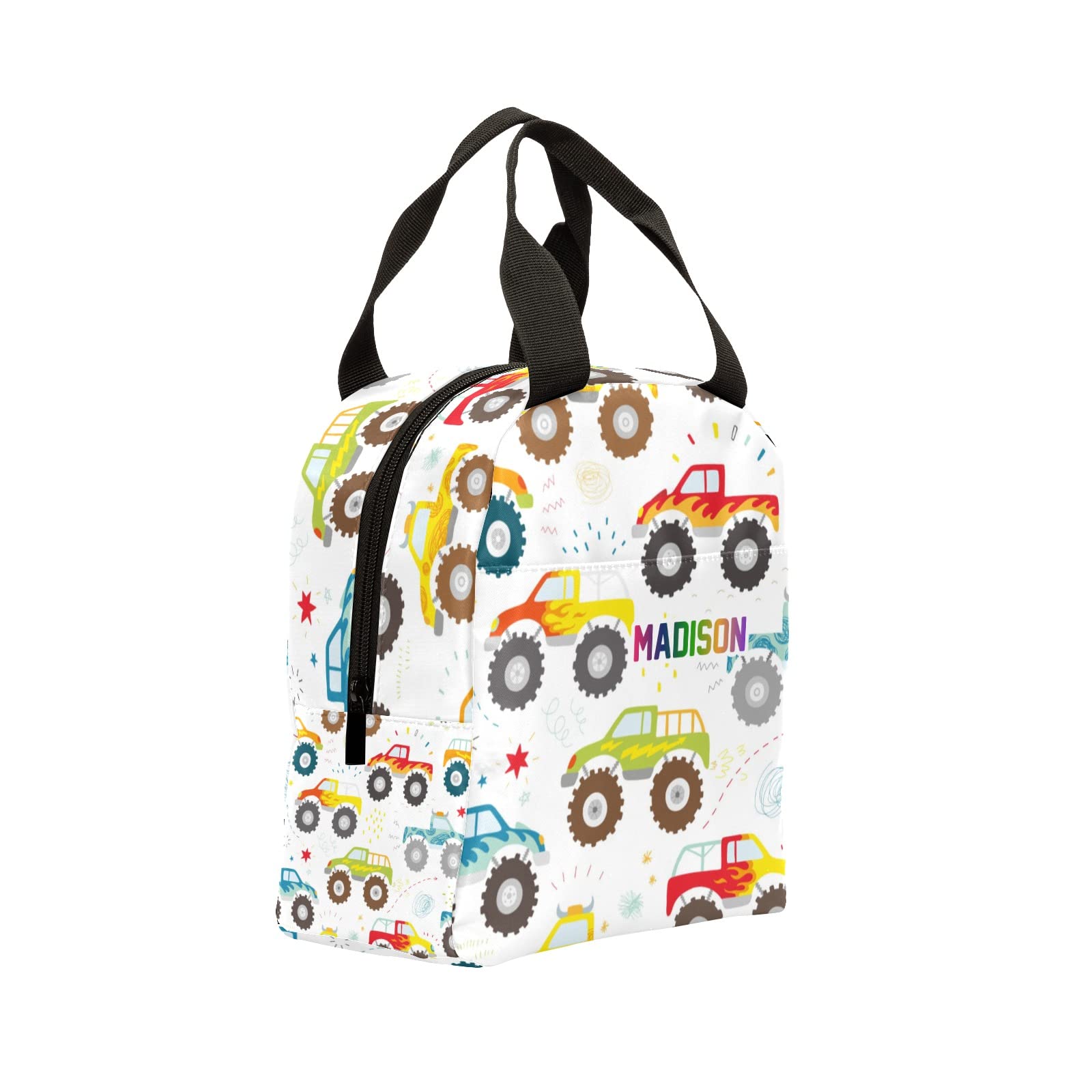 Personalized Doodle Monster Truck Insulated Lunch Bag for Kids - Custom Tote Lunch Box for School, Work & Picnics - Cute Lunch Bag for Boys & Girls