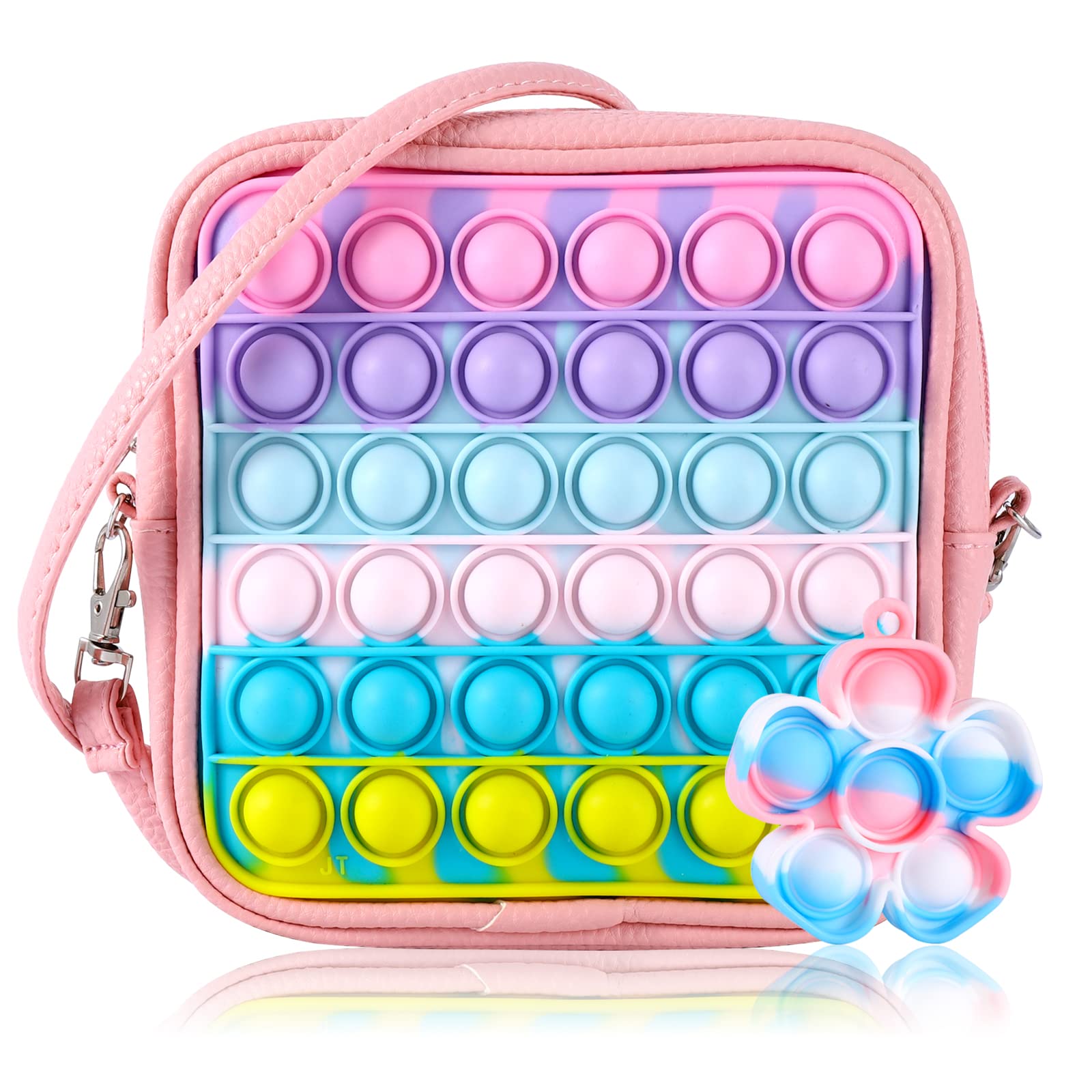 Pop Shoulder Bag Fidget Toy for Girls & Women - Square Sensory Silicone Handbag for ADHD, Anxiety & Stress Relief - Macaron Pink - Perfect for School, Travel & Sensory Therapy