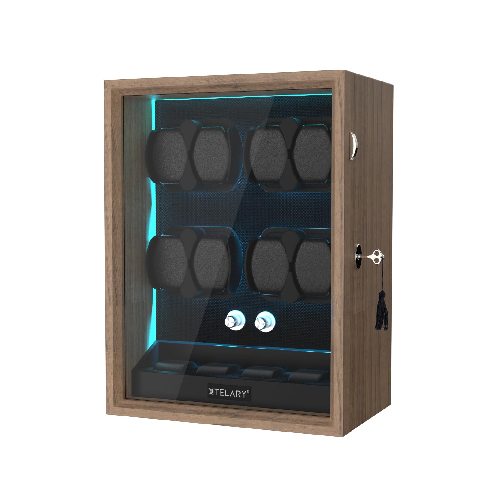 XTELARY Lockable Automatic Watch Winder - 4/6/8/12 Watch Storage Box with 4 Rotation Modes, Ultra Quiet Motor & LED Backlight | Perfect for Watch Collectors, Luxury Timepiece Display & Safe Storage