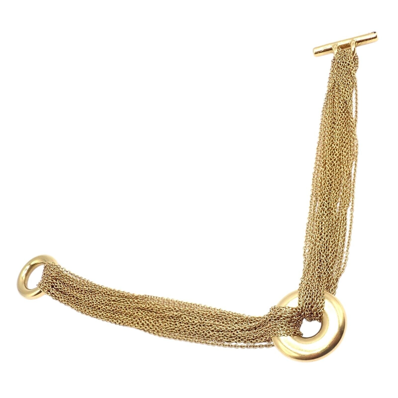 Authentic Tiffany & Co 18k Yellow Gold Multi-Strand Chain Toggle Bracelet - Luxury Jewelry Gift for Women, Perfect for Weddings & Special Occasions
