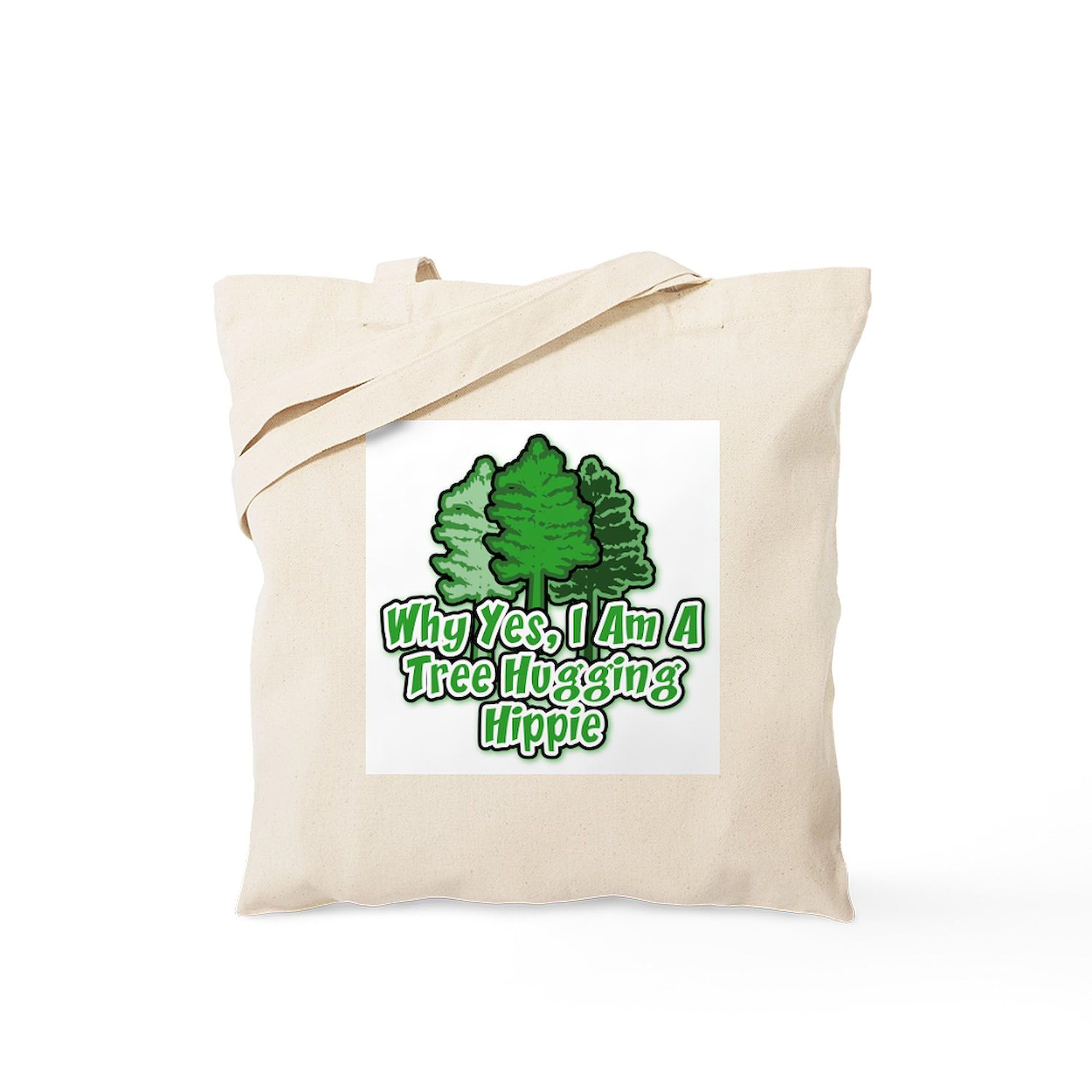 Eco-Friendly Tree Hugging Hippie Tote Bag - Natural Canvas Reusable Shopping Bag for Groceries, Beach & Farmers Market | Sustainable Cotton Carryall for Everyday Use