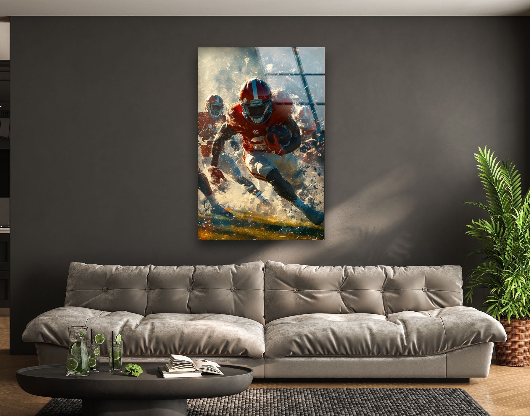 American Football Glass Wall Art Decor - Handmade Sports Fan Gift for Home, Office, Man Cave - Perfect for Game Room, Sports Bar & Football Themed Parties