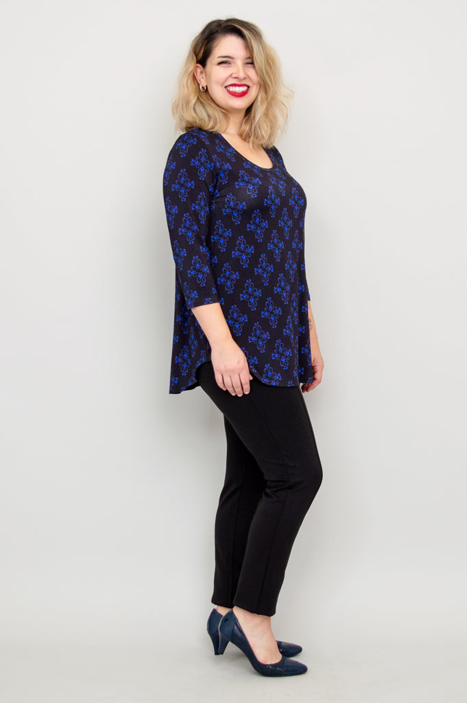 Jazz 3/4 Sleeve Top - Blue French Bamboo Cotton Blouse for Women | Perfect for Casual Wear, Office Outfits & Summer Fashion