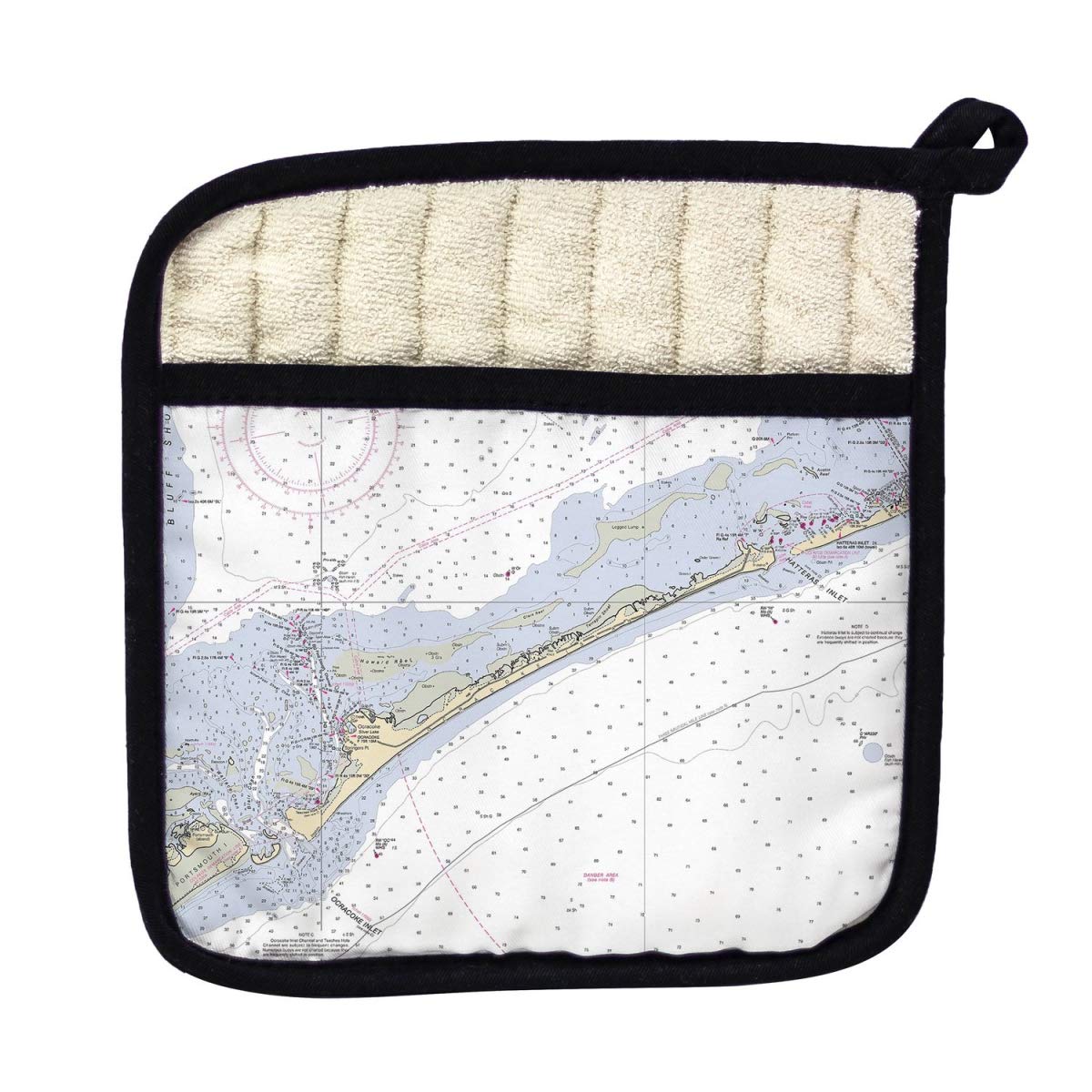 Betsy Drake PT228 Ocracoke Inlet NC Nautical Map Pot Holder - Coastal Kitchen Decor, Heat Resistant Trivet for Hot Dishes, Perfect Beach House Gift Idea