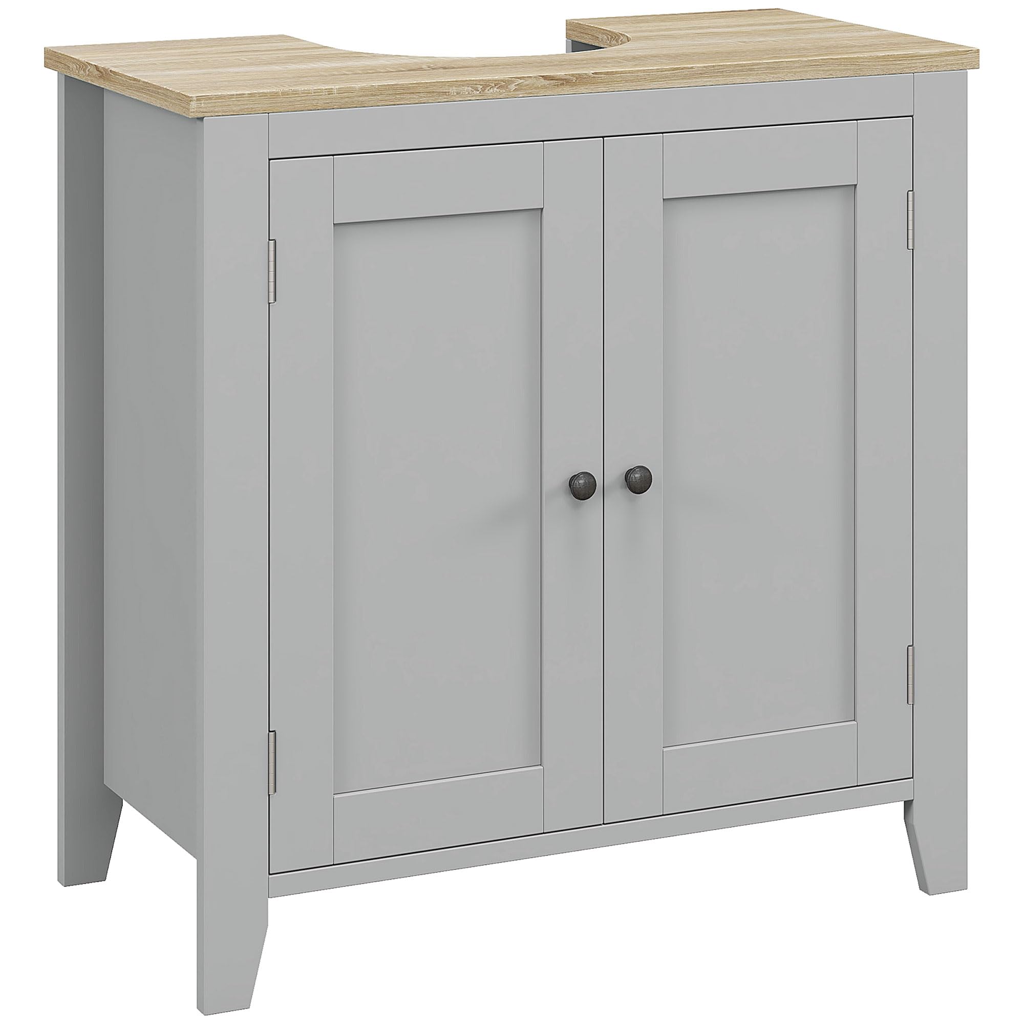 Kleankin Pedestal Sink Storage Cabinet - Under Sink Bathroom Vanity with Adjustable U-Shaped Shelf, Gray | Space-Saving Bathroom Organization for Small Spaces & Apartment Living