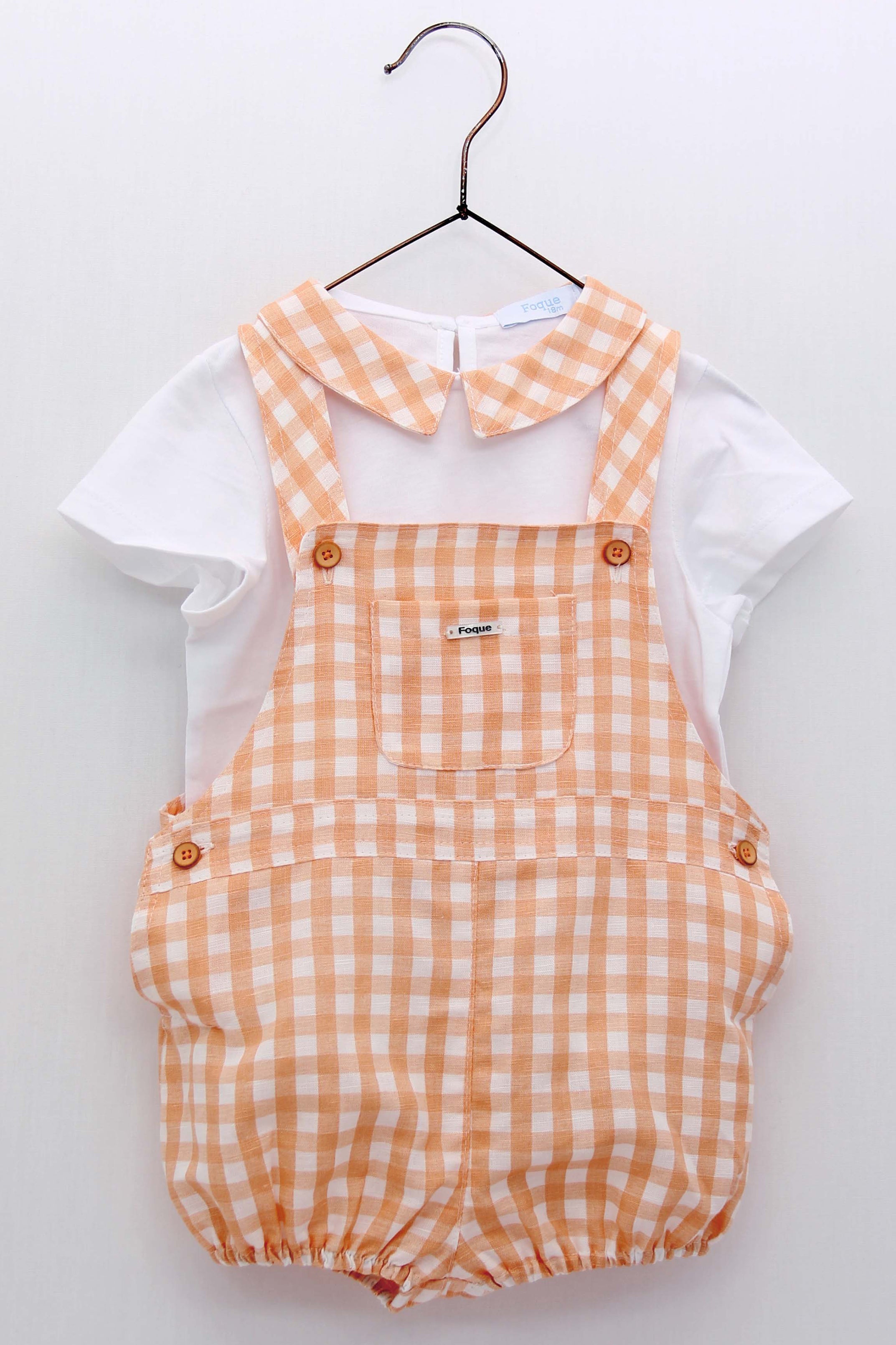 Micah Peach Gingham Shirt & Dungarees Set - Stylish Cotton Outfit for Boys & Girls | Perfect for Spring, Summer, and Casual Family Outings