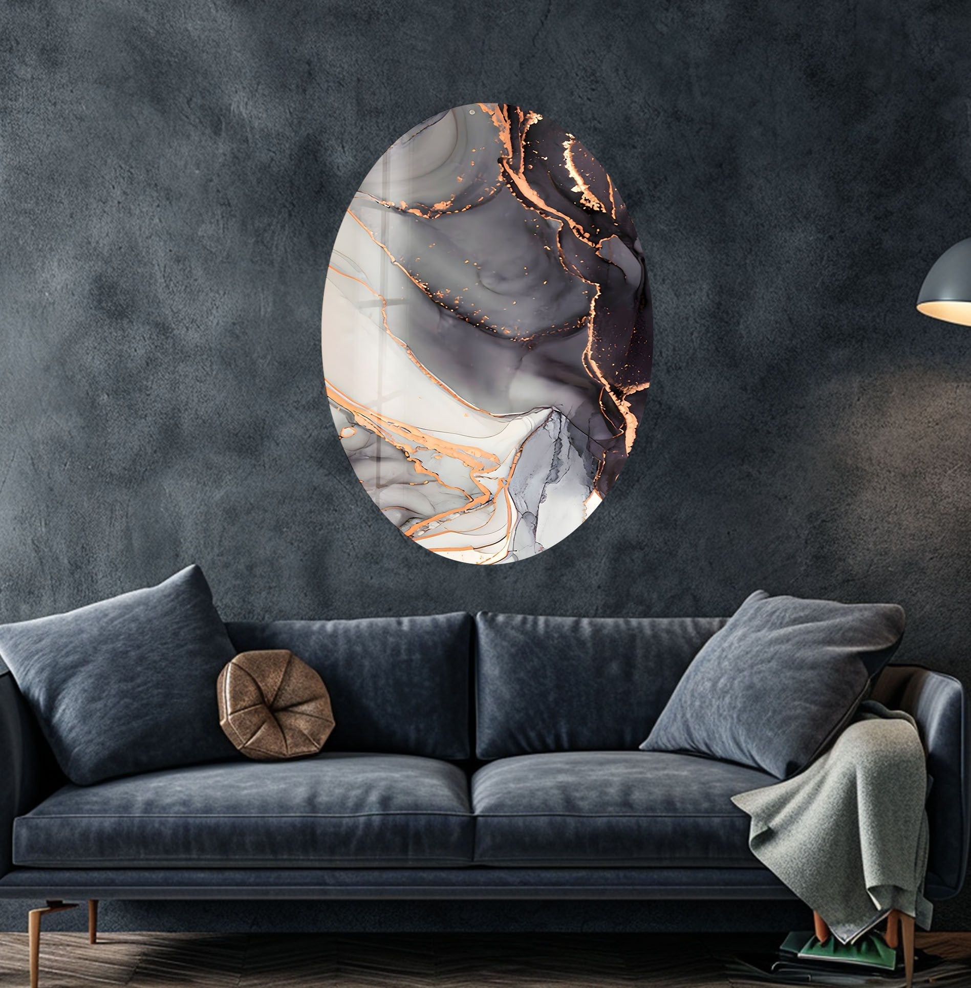 Abstract Black Alcohol Ink Glass Wall Art - Handmade Oval Asymmetrical Design for Modern Home & Office Decor - Perfect for Living Room, Bedroom, or Office Wall Display