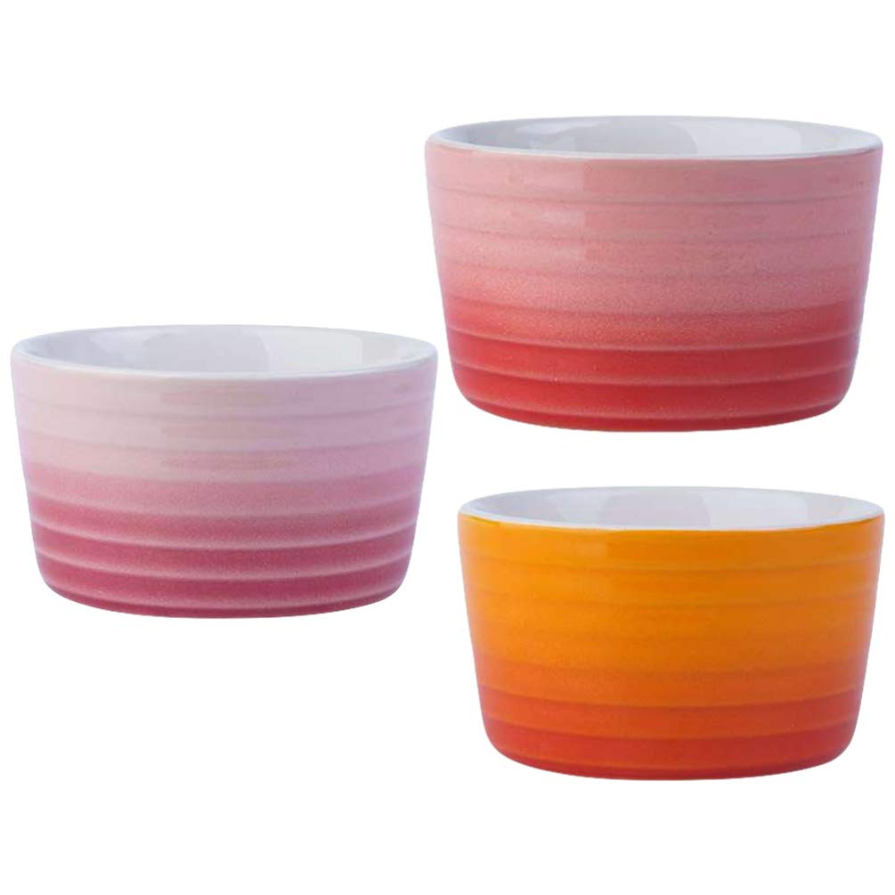 Hemoton 3pcs Ceramic Ramekins for Baking - Creme Brulee & Custard Cups - Gradient Kitchen Bowls for Dessert Serving