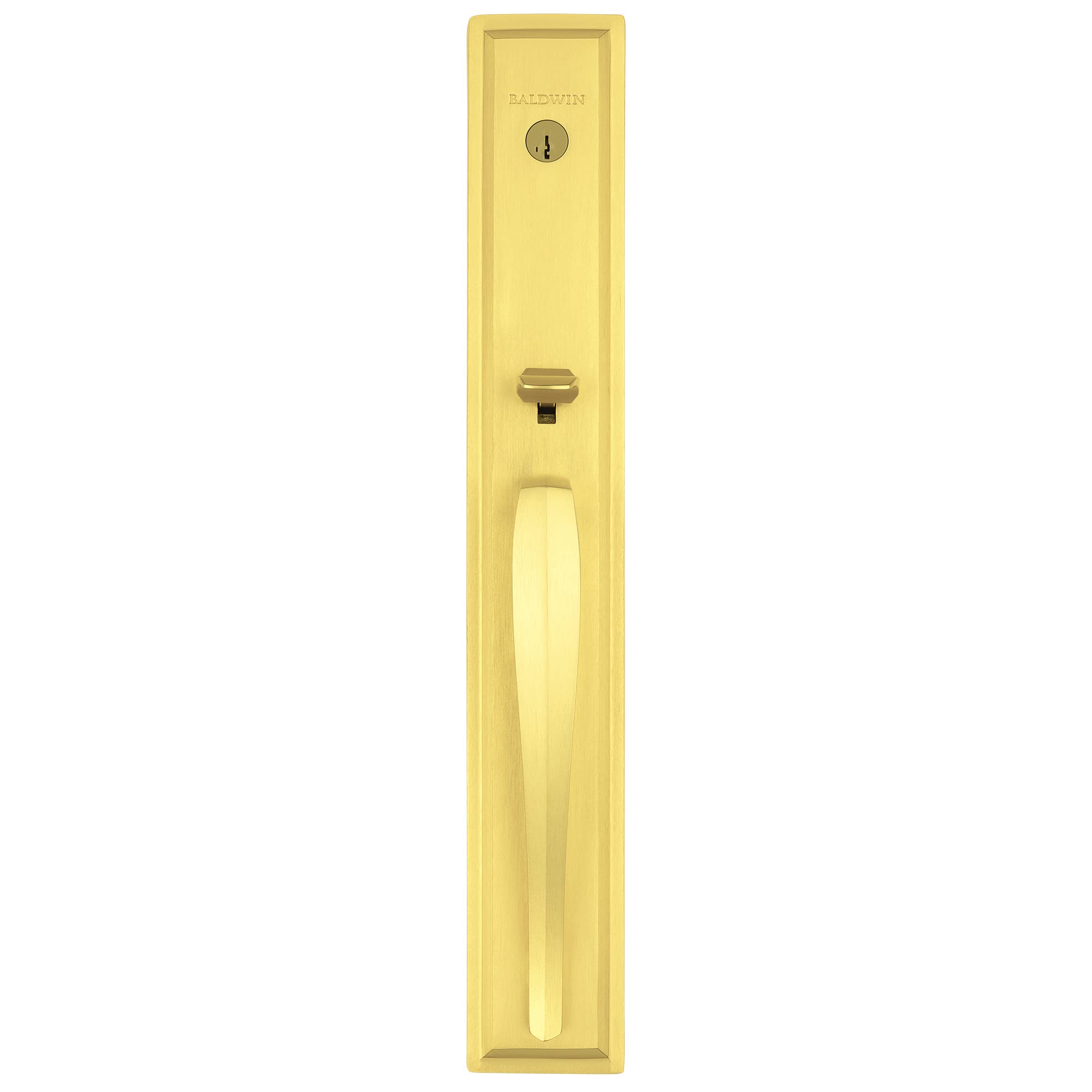 Baldwin Torrey Pines Front Entry Handleset with SmartKey Deadbolt & Microban Protection - Satin Brass Finish for Enhanced Home Security | Perfect for Front Doors, Entryways & High-Traffic Areas