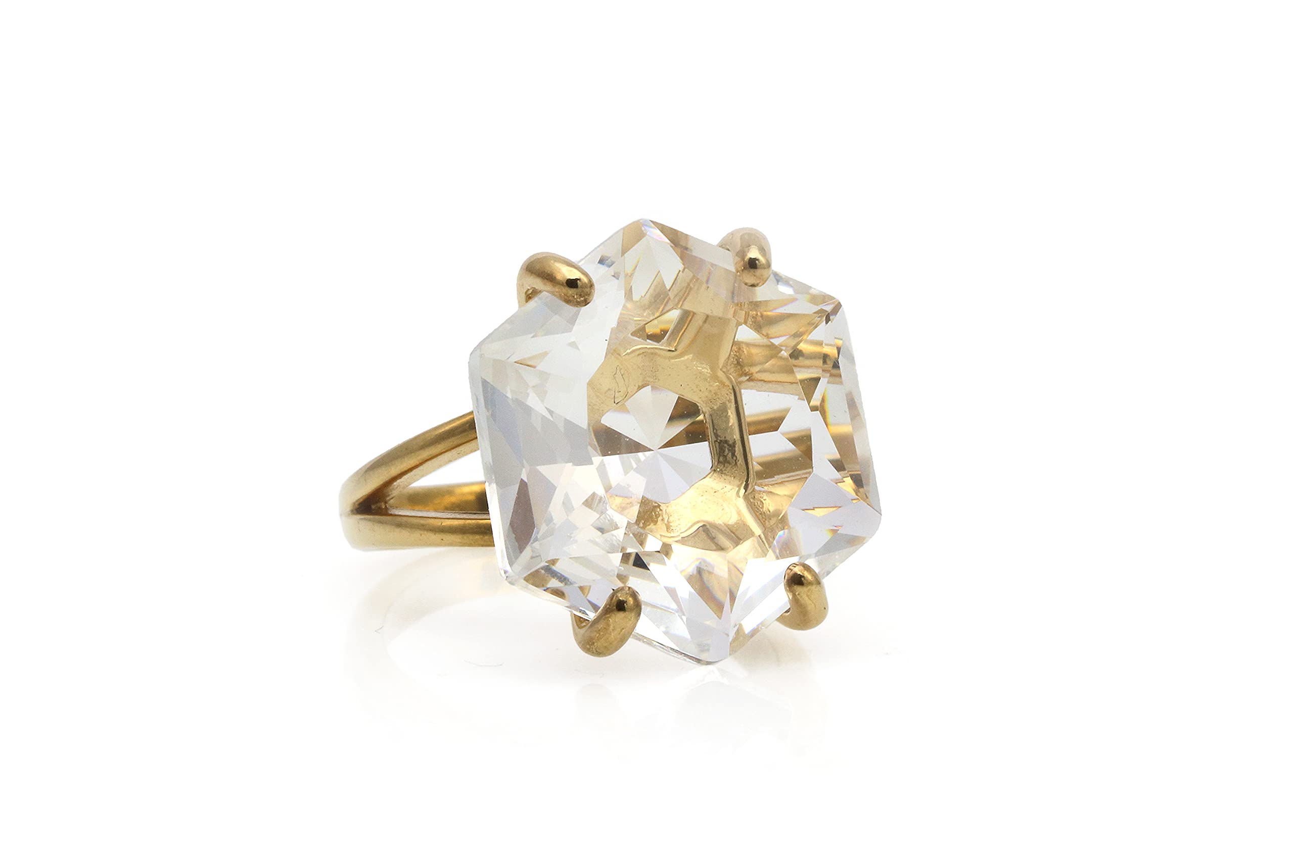 Hexagon Clear Quartz Silver Ring - Handmade Women's Jewelry for Engagement & Gifting