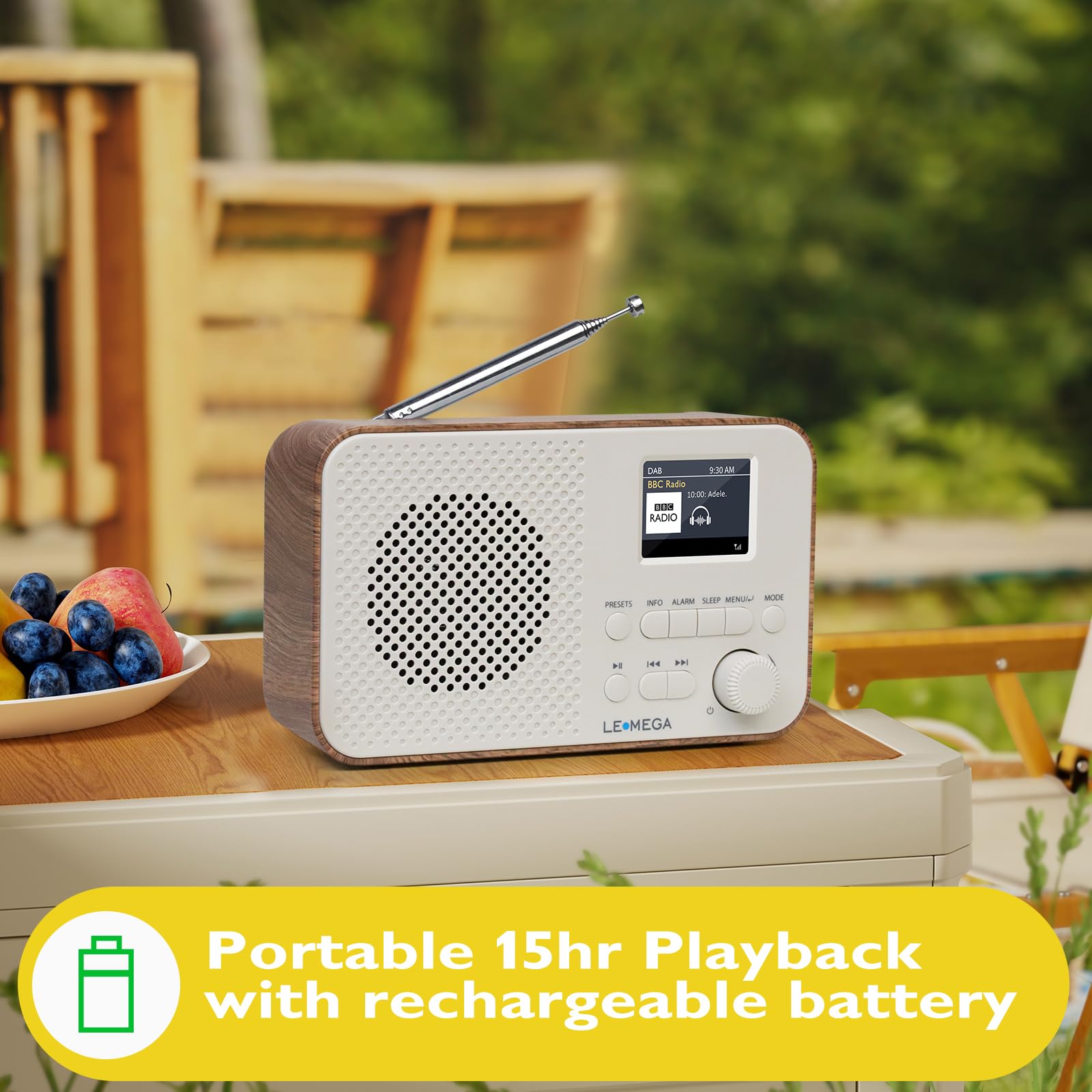 Portable DAB+ Digital Radio with Bluetooth 5.0 | Rechargeable Battery 15 Hours Playtime & Mains Power | Full Color LCD Display | FM Radio with 40 Presets & Headphone Jack | Alarm Clock Function | Perfect for Home, Office, Travel & Outdoor Use | LEMEGA DAB GO
