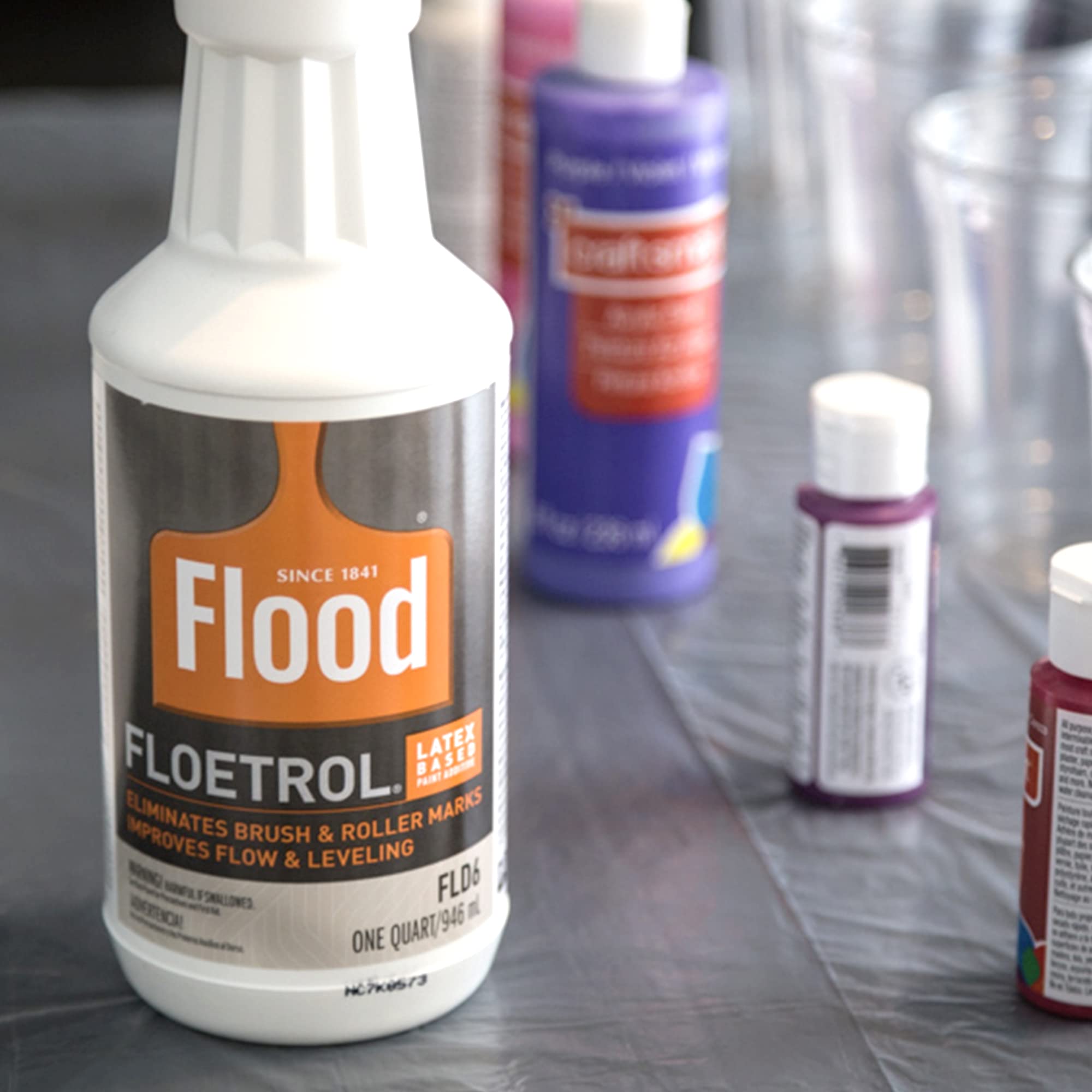 Floetrol Paint Additive & Pouring Medium for Acrylic Paint - Professional Flood Flotrol Additive & Paint Extender (2-Pack) + 20 Wood Mixing Sticks - Perfect for Acrylic Pouring, Fluid Art, Canvas Painting & DIY Home Decor Projects