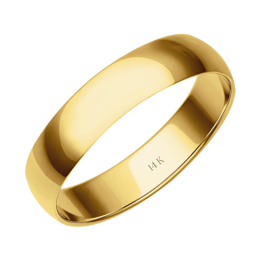 4MM Solid Gold Men's Wedding Band - 10K & 14K Yellow, White, Rose Gold Wedding Ring for Men | Lightweight, Comfort Fit, Well-Polished | Perfect for Everyday Wear, Anniversaries & Special Occasions