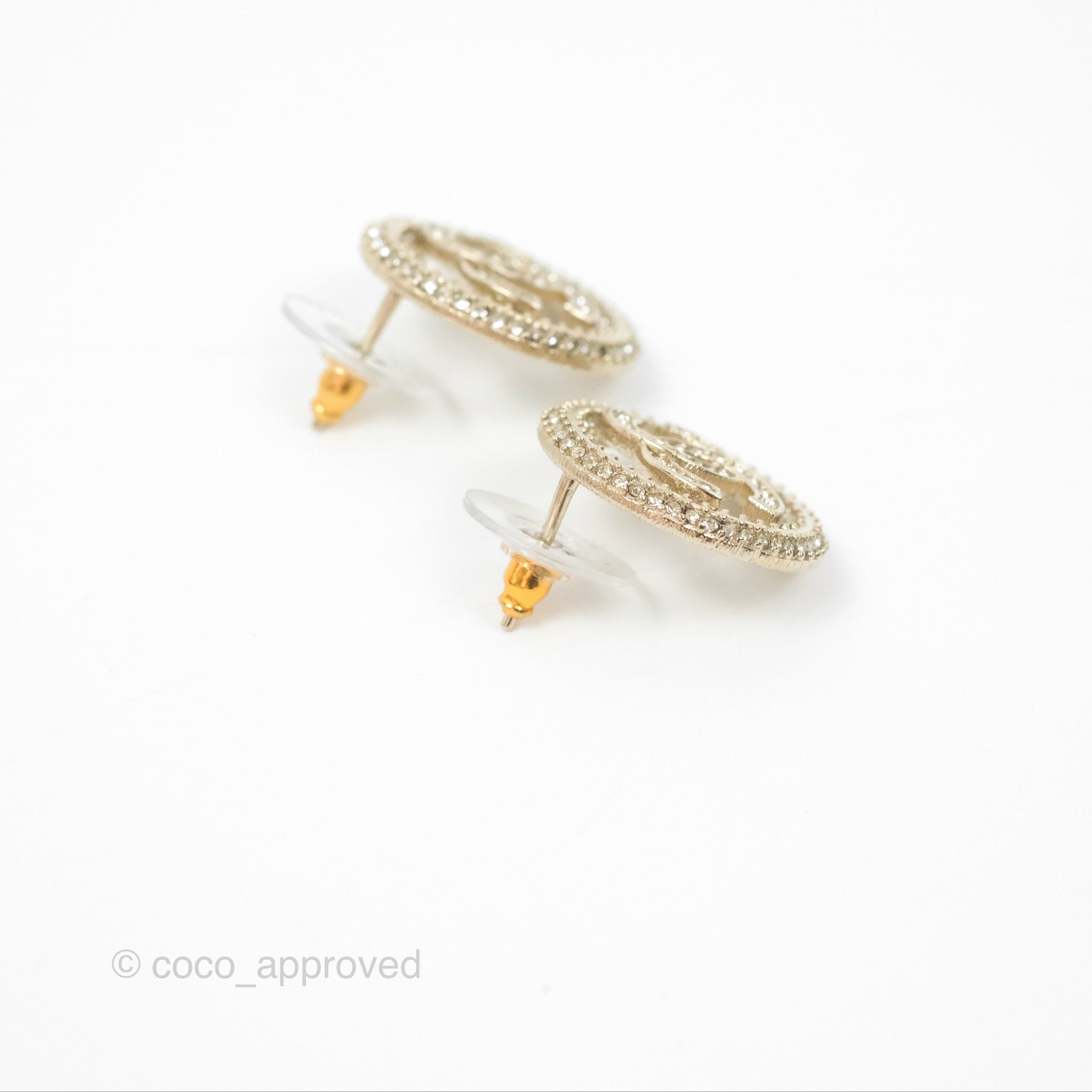 Chanel CC Crystal Round Earrings Gold Tone 20S - Luxury Fashion Jewelry for Women, Perfect for Parties, Weddings & Special Occasions