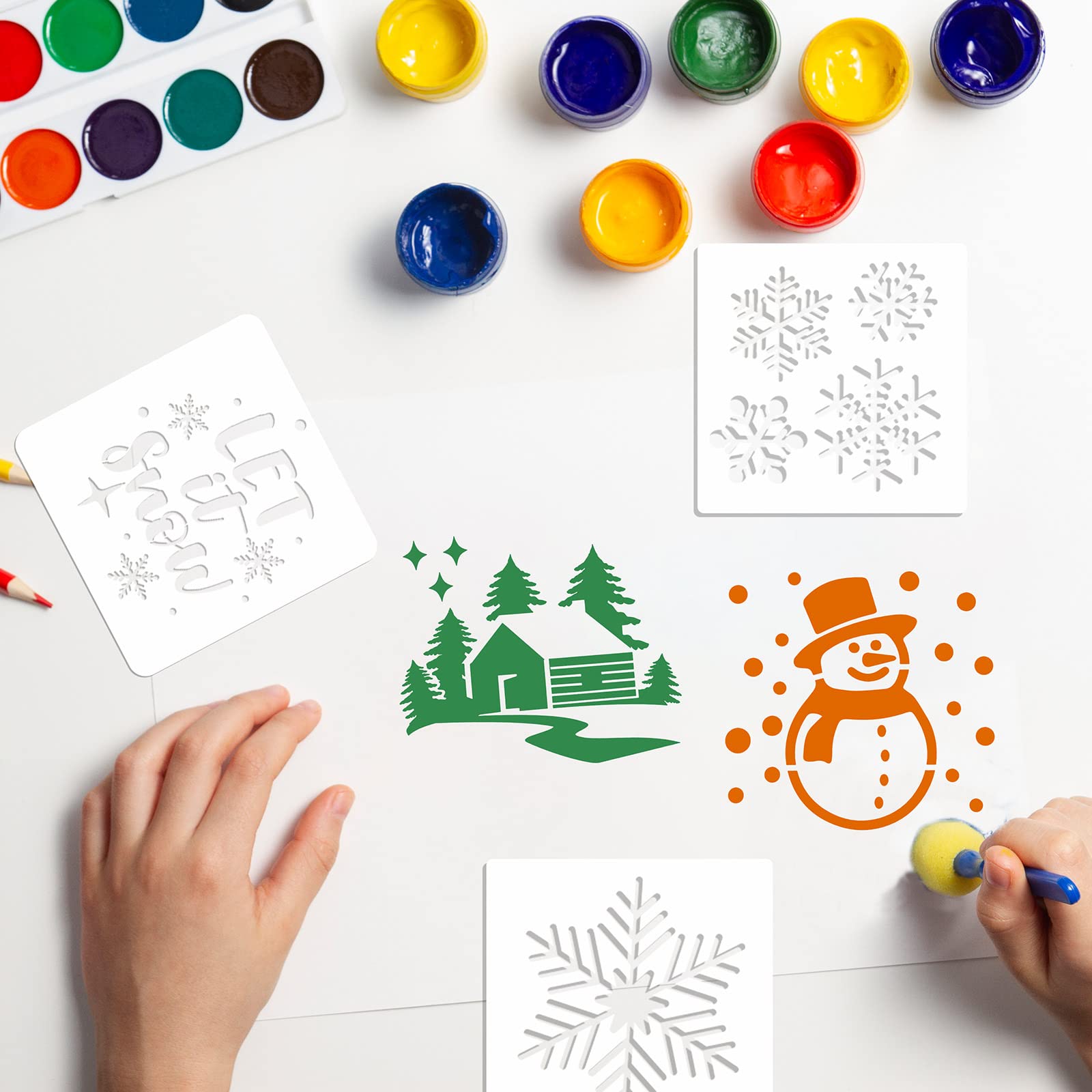 20-Piece Reusable Animal & Plant Stencil Templates for Painting - DIY Christmas, Spring, Summer, Winter Designs - Perfect for Wood, Wall & Home Decor (Snowflake Pattern) - Great for Crafting, Scrapbooking & Holiday Decorations
