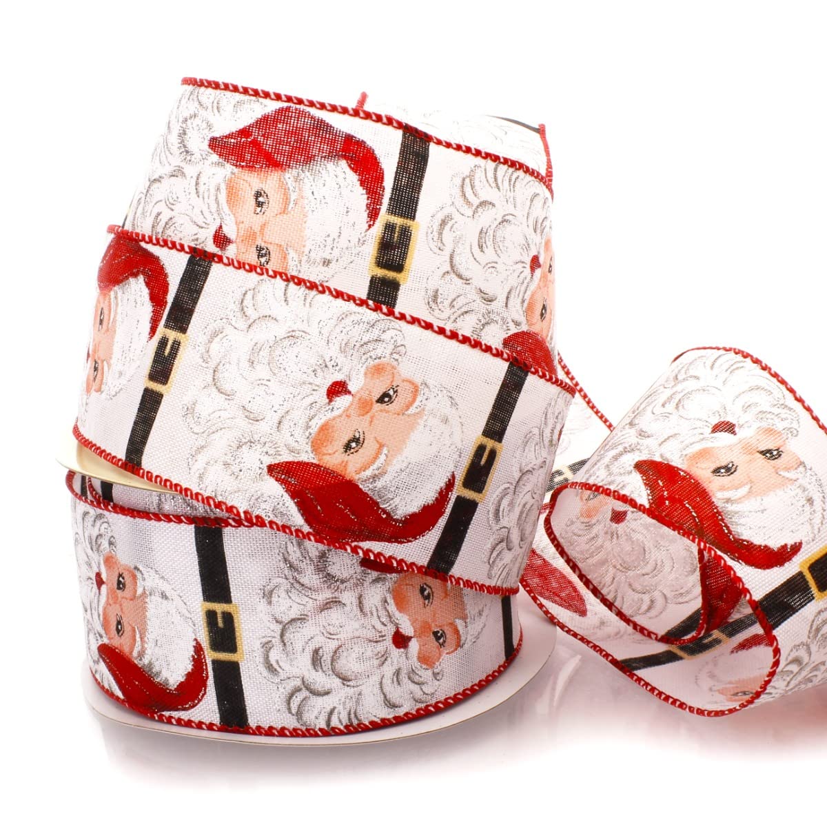 Jolly Santa Wired Ribbon 2.5 Inch by 10 Yards - Christmas Holiday Decorations for Gift Wrapping, Tree Trimming and Festive Home Decor