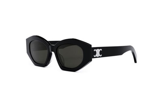 Celine Triomphe CL40238U 01A Shiny Black/Smoke Oval Women's Sunglasses - UV Protection, Luxury Fashion Accessory for Women, Perfect for Beach, Driving & Outdoor Activities