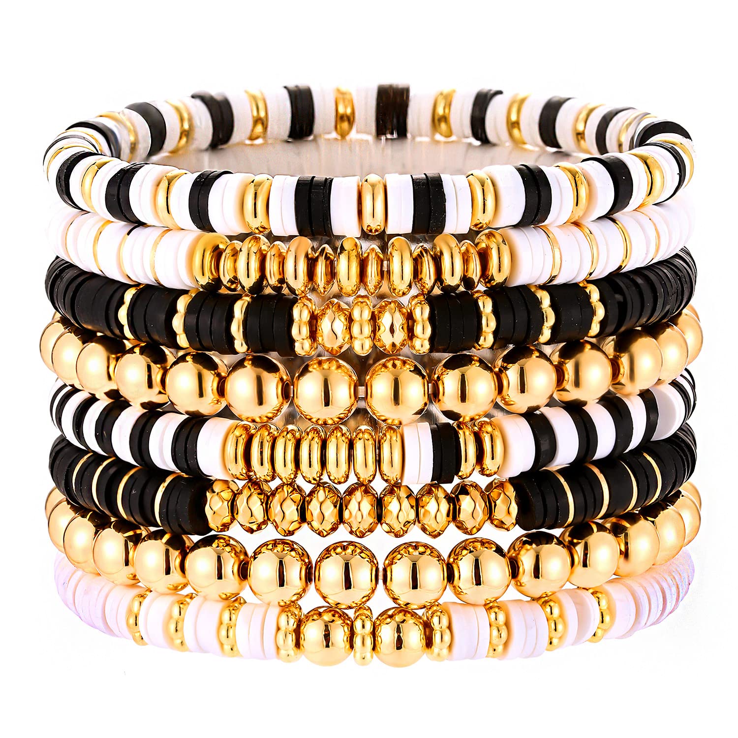 Surfer Heishi Bracelets for Women - Stackable Rainbow Vinyl Disc Clay Beaded Stretch Bracelets - Elastic Layering Friendship Jewelry - Boho Summer Beach Accessories - Perfect for Music Festivals, Vacations & Everyday Wear