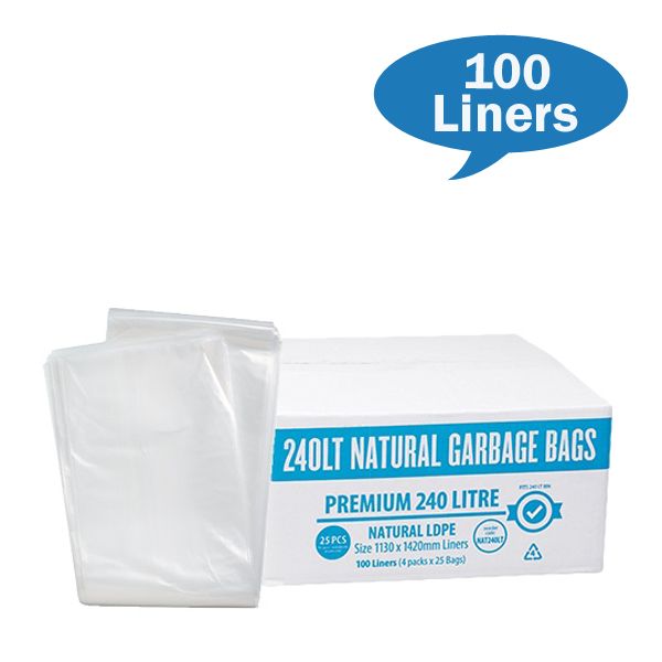 Premium Clear 240Lt Rubbish Bin Liners - Heavy Duty Trash Bags for Kitchen, Office & Outdoor Use - Eco-Friendly Waste Disposal Solution
