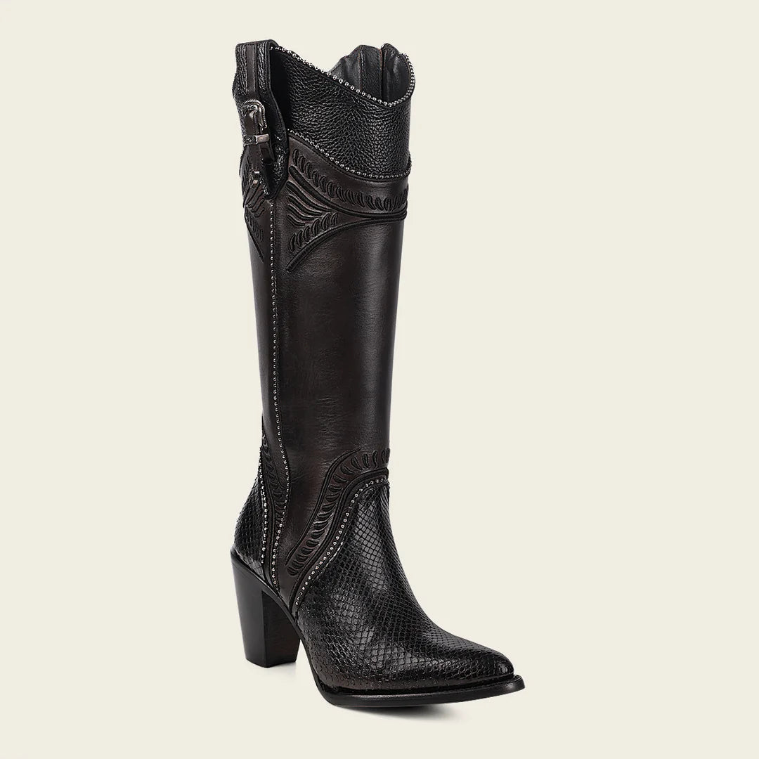3F82PM Women's Cuadra Black Western Cowgirl Python Skin Knee High Boots - Stylish & Comfortable for Rodeo, Country Dance & Fashion Outfits