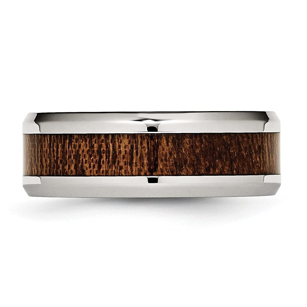 Diamond2Deal 8mm Stainless Steel Ring with Polished Brown Wood Inlay & Enamel - Elegant Jewelry for Women, Perfect for Weddings, Anniversaries and Gifts