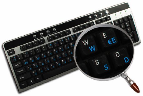 4-Pack Spanish (Latin American) Keyboard Stickers - Blue Letters on Clear Transparent Background for PC, Laptop, MacBook - Perfect for Bilingual Typing & Language Learning