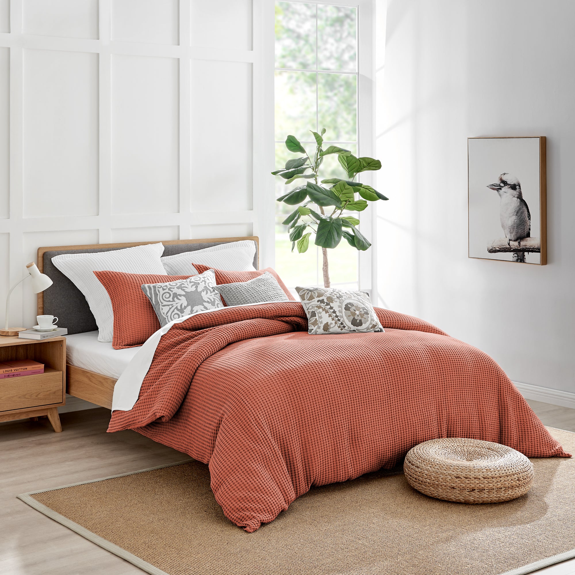 Mills Waffle Duvet Cover Set - Soft Textured Bedding for Cozy Comfort - Perfect for Master Bedroom, Guest Room & Dorm Decor