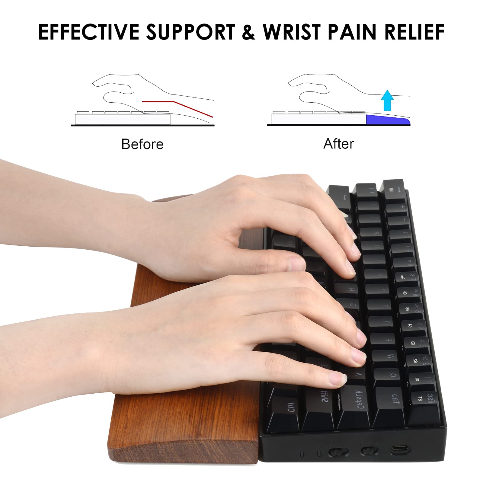 Linkidea Rosewood Keyboard Wrist Rest - Ergonomic Palm Support for 61-Key 60% Compact Mechanical Gaming Keyboards - Comfortable Typing & Gaming Pad for Office, Computer & Laptop Use - Perfect for Long Work Sessions & Competitive Gaming